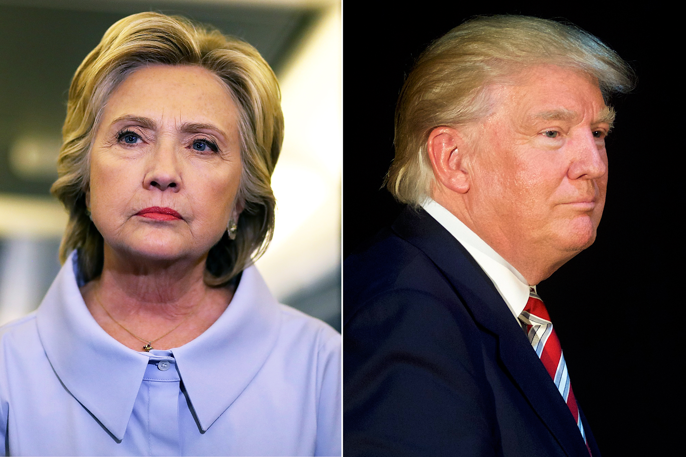 Hillary Clinton in Iowa. on Sept. 5, 2016 (L); Donald Trump in Aston, PA, on Sept. 13, 2016. (Justin Sullivan—Getty Images (L); Mark Makela—Getty Images)