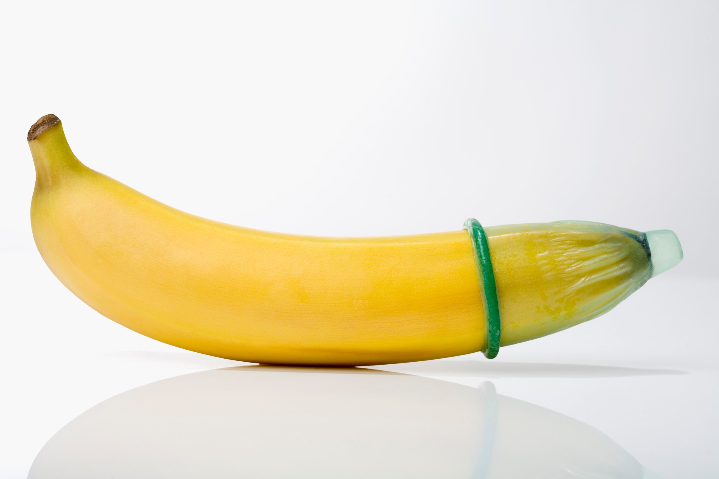 "Condom on banana, close-up"