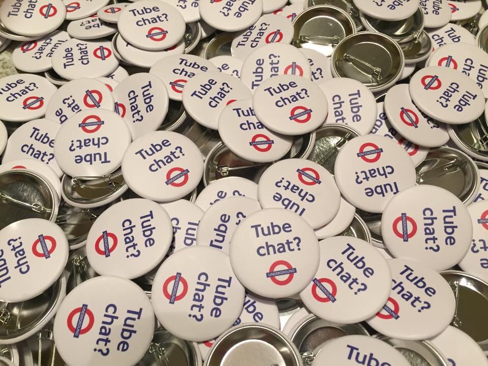 Jonathan Dunne, who moved to London from Colorado in 1997, created 'Tube Chat' badges and gave them out in London Underground stations to encourage commuters to talk to each other (Jonathan Dunne)