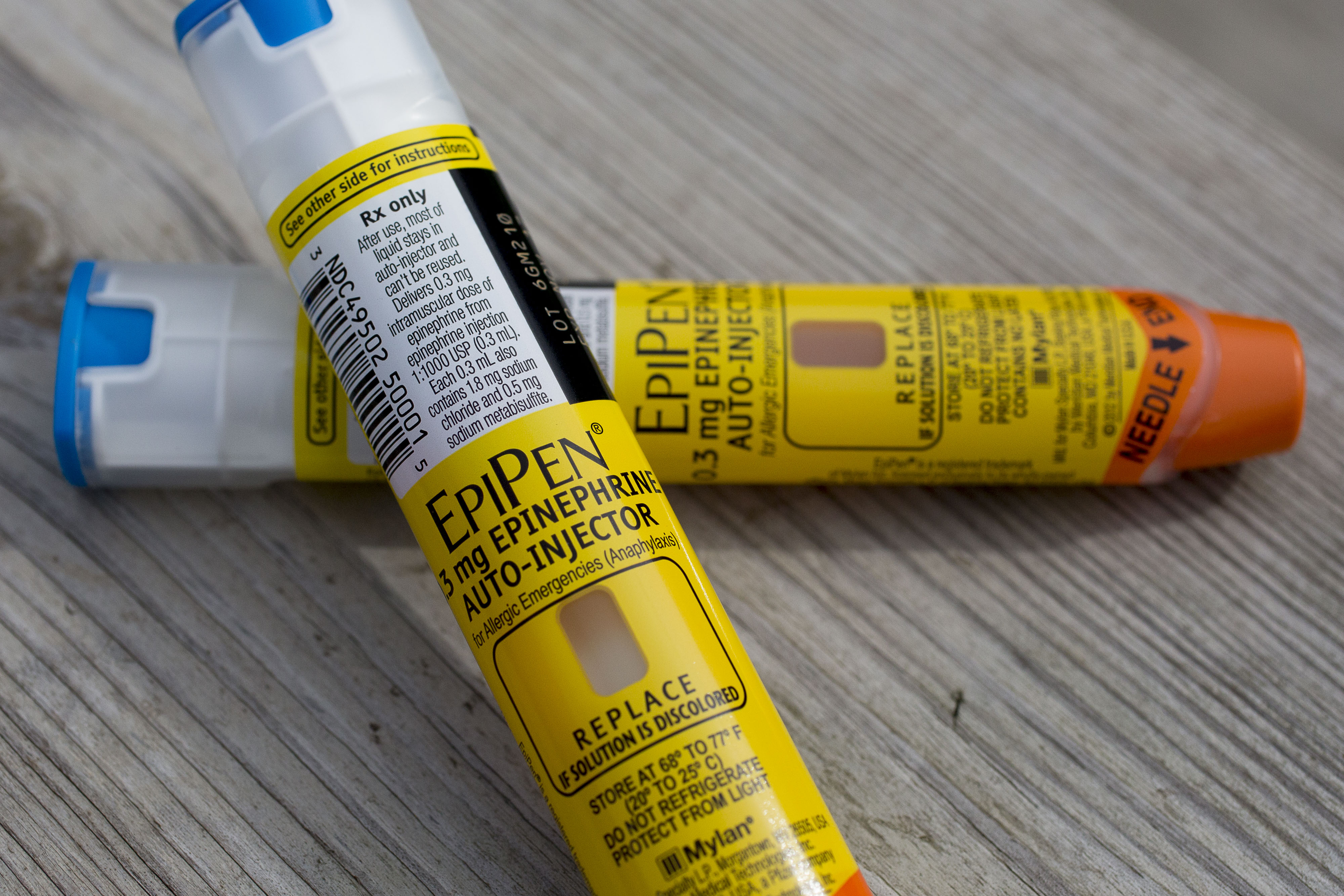 Mylan NV's EpiPen allergy shots sit on display for a photograph in Princeton, Illinois, U.S., on Friday, Aug. 26, 2016. (Daniel Acker&mdash;Bloomberg / Getty Images)