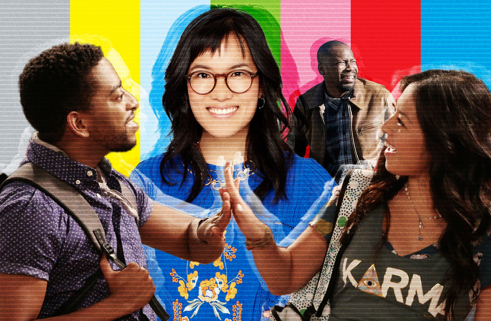 Several new TV shows—including CBS’s The Great Indoors, ABC’s American Housewife and NBC’s Timeless—are struggling to include authentic minority characters (Photo-Illustration by Martin Gee for TIME; ABC; NBC; CBS)