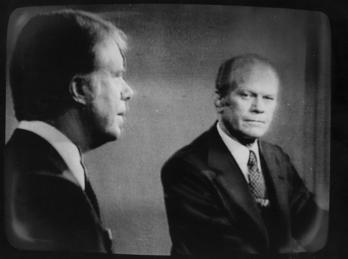 Jimmy Carter (l.) and Gerald Ford during debate.