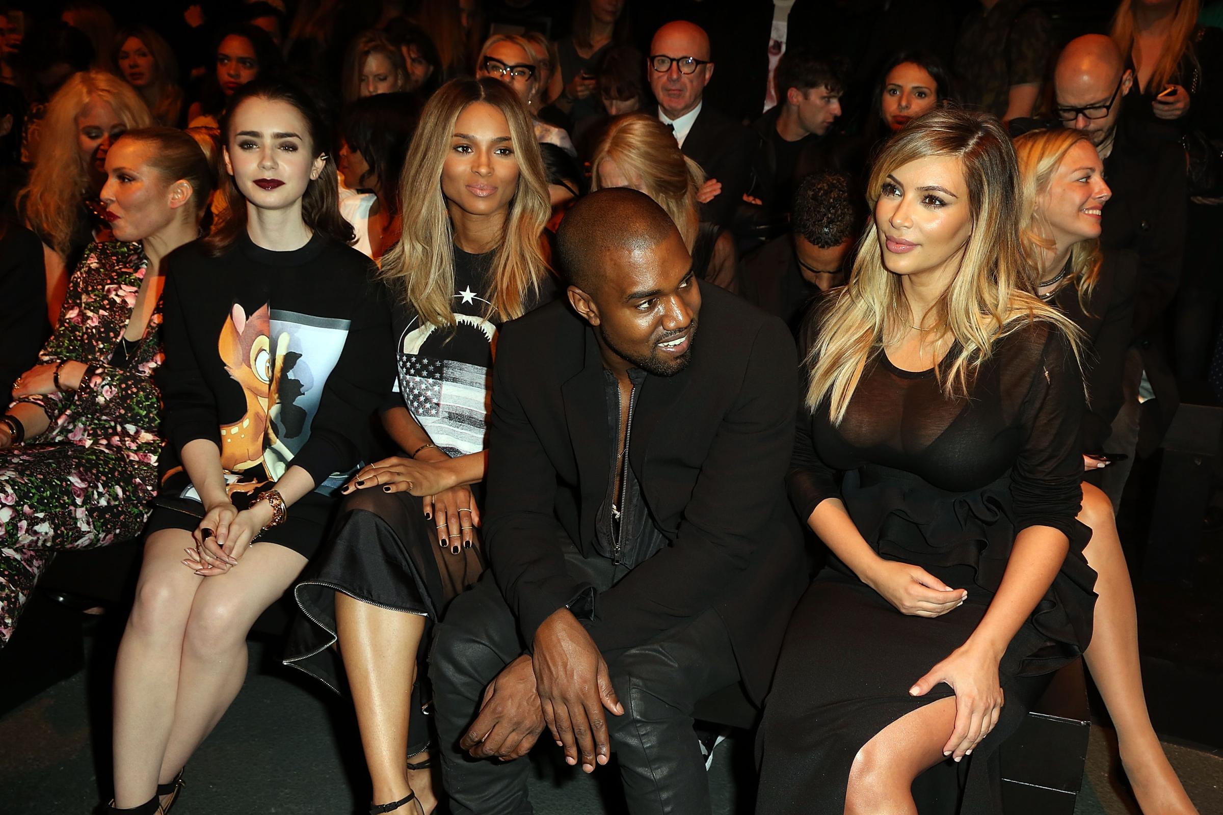 Lily Collins, Kim Kardanshian, Kanye West and Ciara attend the Givenchy Spring/Summer 2014 fashion show.