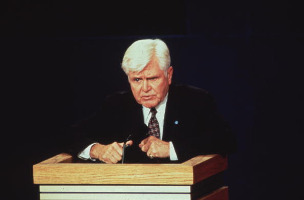 Former Admiral James Stockdale, the running mate of the Reform Party candidate, Ross Perot, during the Vice-presidential debate.