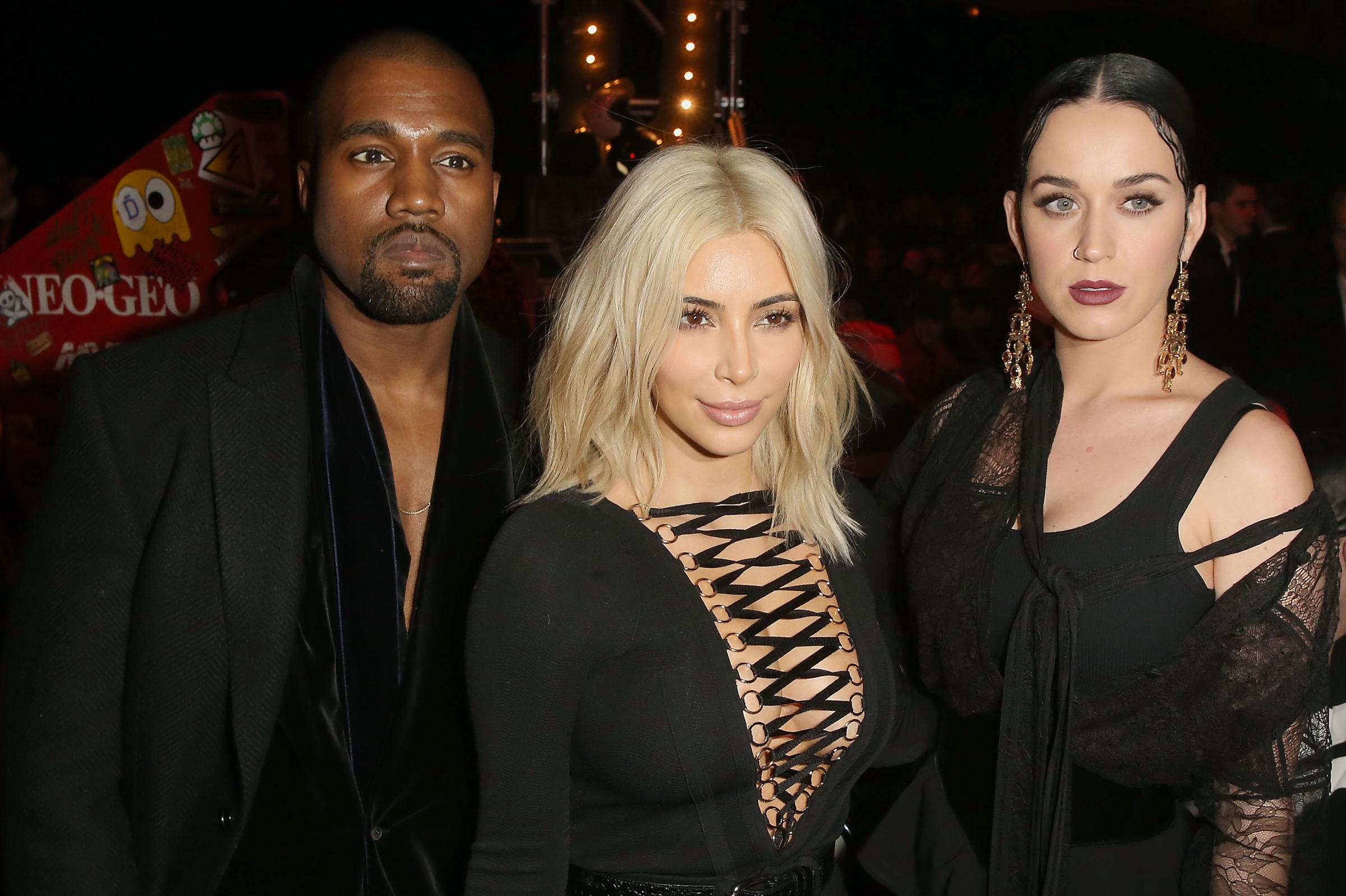 Kanye West, Kim Kardashian and Katy Perry at the Givenchy Fall/Winter 2015 fashion show.