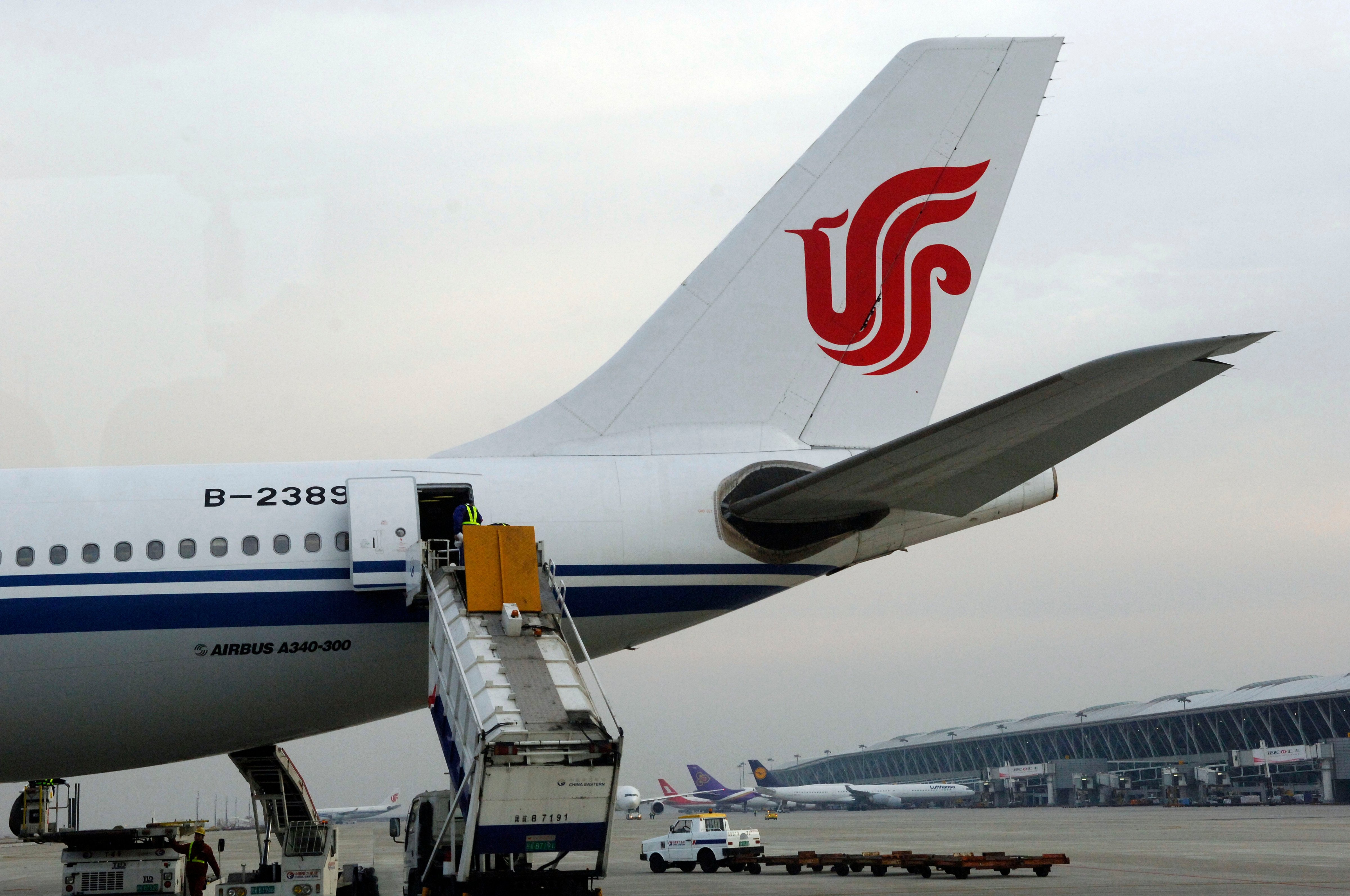 The tail of an Airbus plane of Air China in Beijing