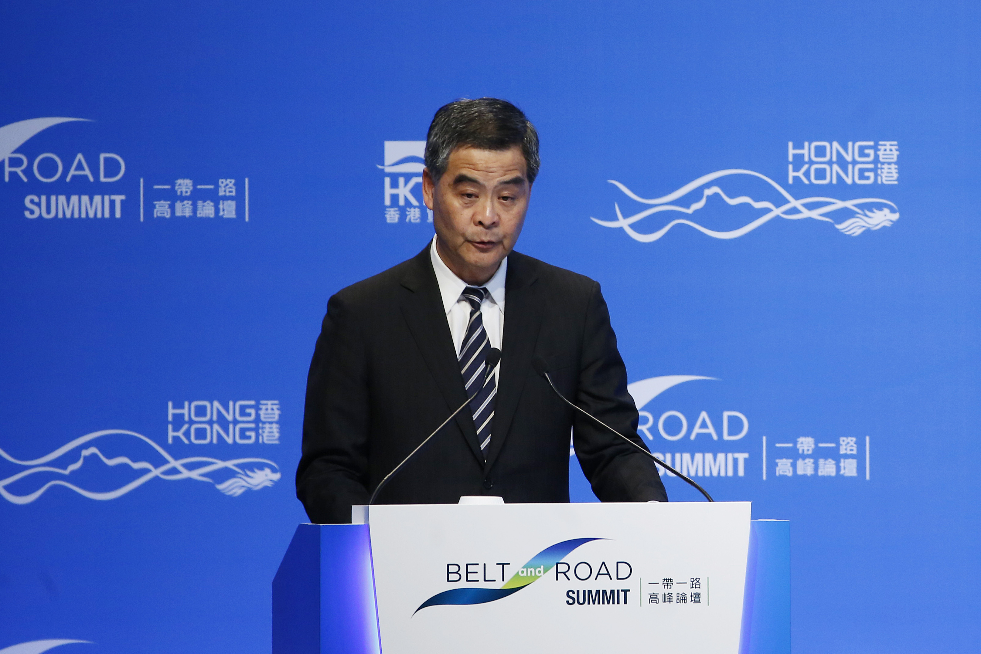 Leung Chun-ying, Hong Kong's chief executive, speaks at the Belt and Road Summit in Hong Kong, on Tuesday, May 18, 2016. (Justin Chin—Bloomberg/Getty Images)