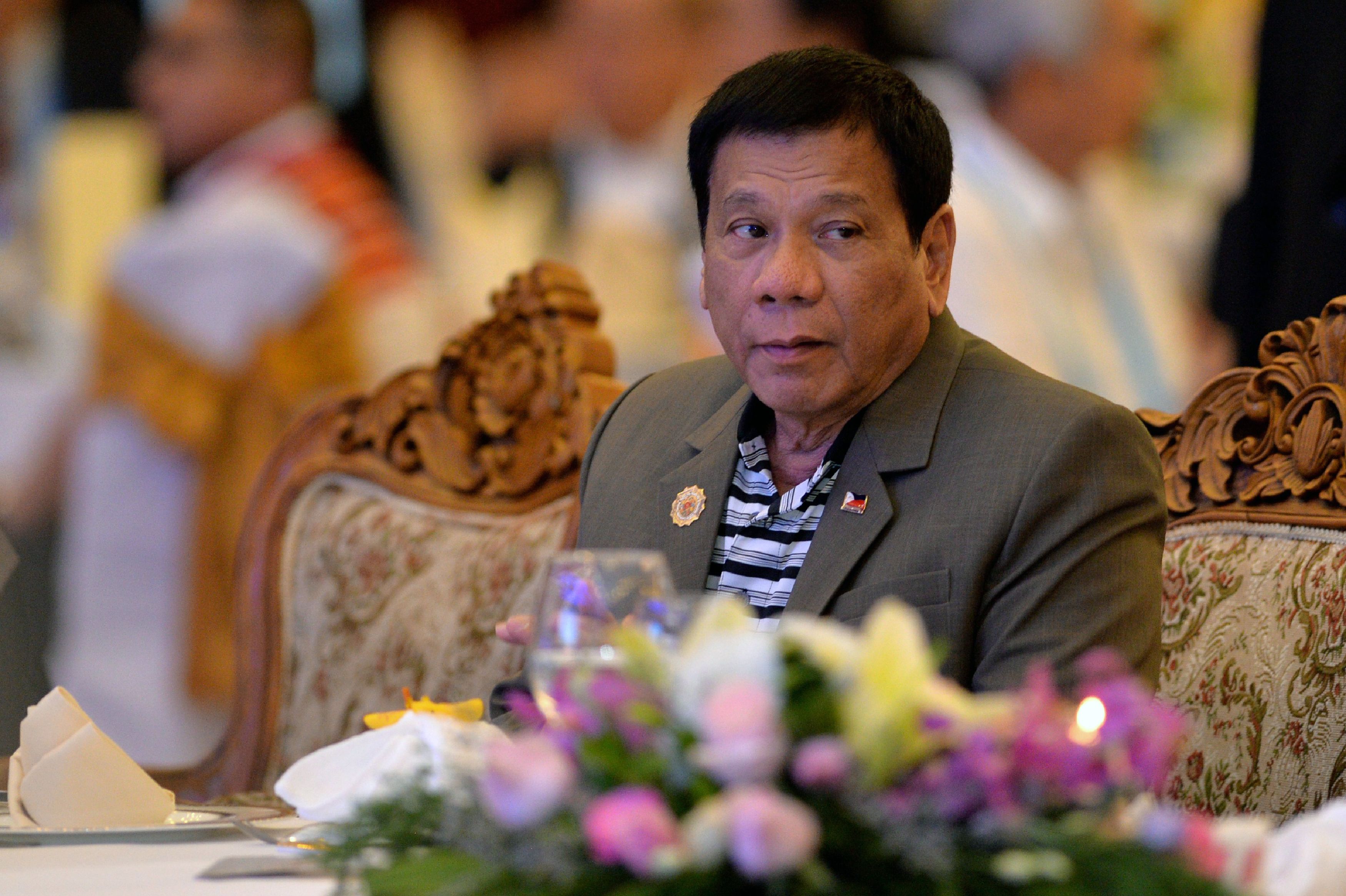 Philippine President Rodrigo Duterte attends a welcome dinner at the ASEAN Summit in Vientiane, Laos, on Sept. 6, 2016 (Ye Aung—AFP/Getty Images)