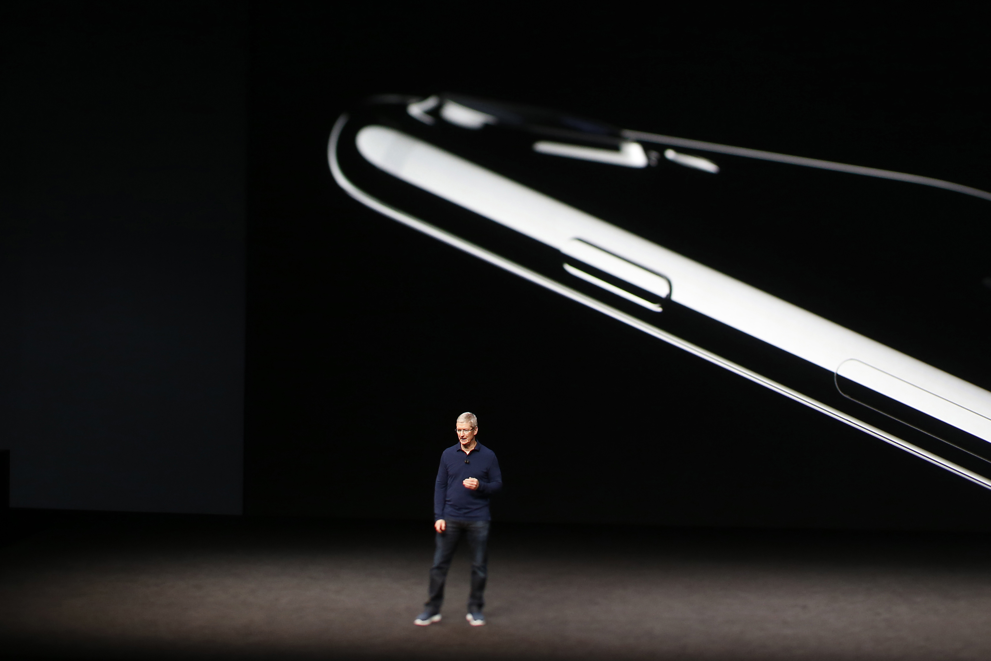 Apple CEO Tim Cook speaks on stage during a launch event on September 7, 2016 in San Francisco, California. (Stephen Lam—Getty Images)