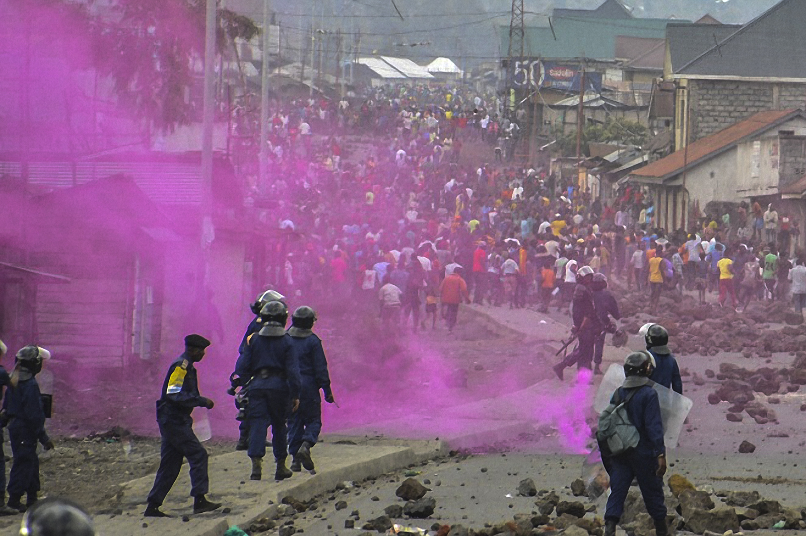 Flares are launched by Democratic Republic of Congo police forces during a demonstration in Goma, the country's capital, on Sept. 19, 2016 (Mustafa Mulopwe—AFP/Getty Images)