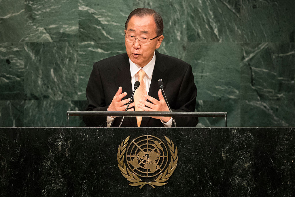 U.N. Secretary General Ban Ki-moon addresses the United Nations General Assembly at UN headquarters in New York City, Sept. 20, 2016. (Drew Angerer—Getty Images)