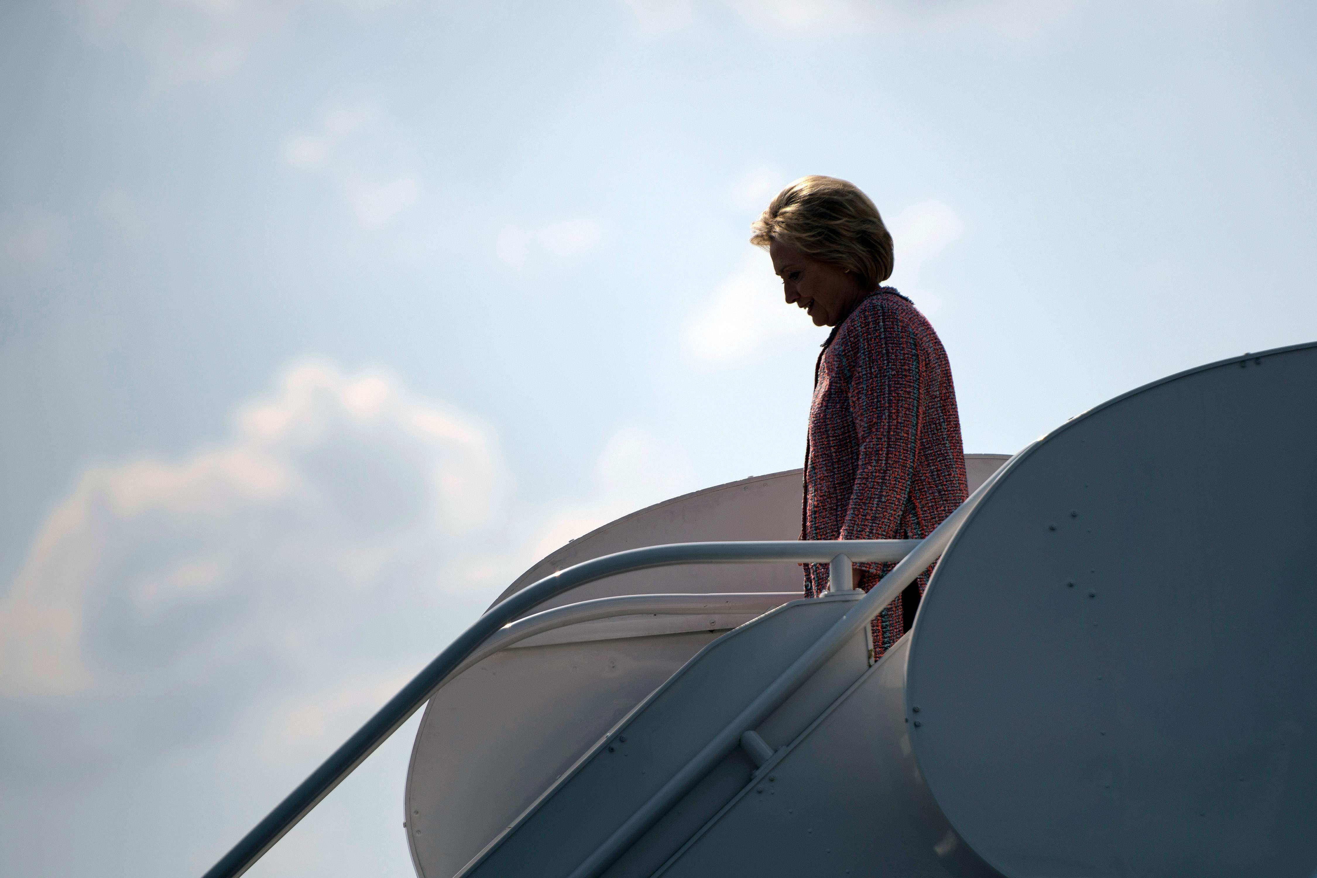 Hillary Clinton arrives at Piedmont Triad International Airport on Sept. 15, 2016 in Greensboro, NC. (Brendan Smialowski—AFP/Getty Images)