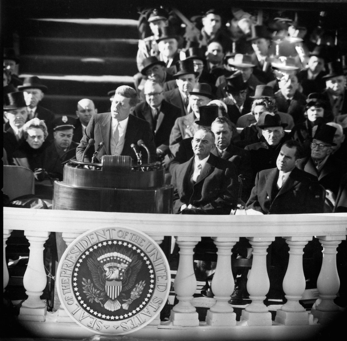 President John F. Kennedy delivering his inaugural speech, Jan. 20, 1961. (CBS Photo Archive / Getty Images)