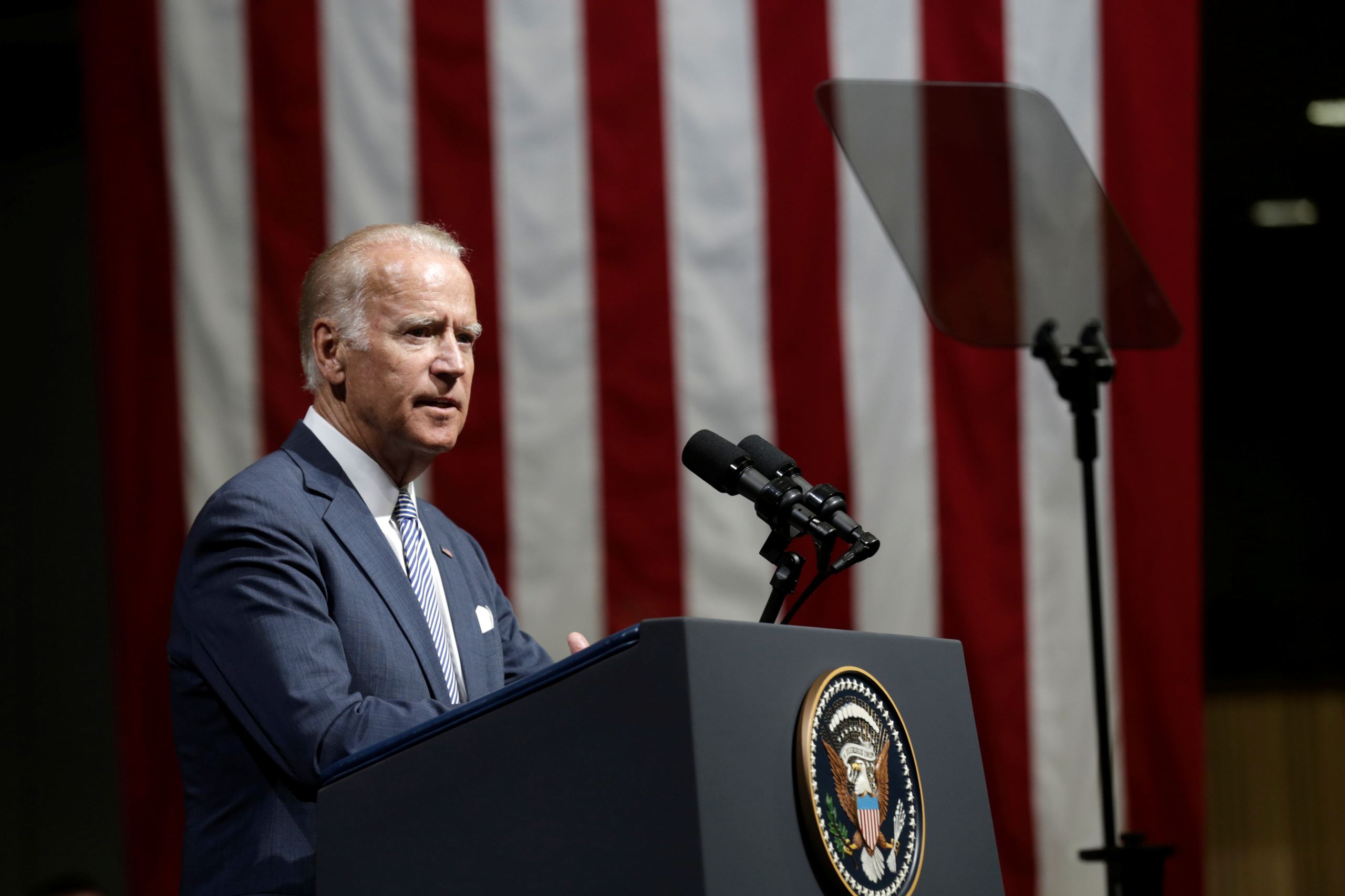 Joe Biden delivers a speech in Riga, Latvia, on Aug.23, 2016. (Ints Kalnins—Reuters)