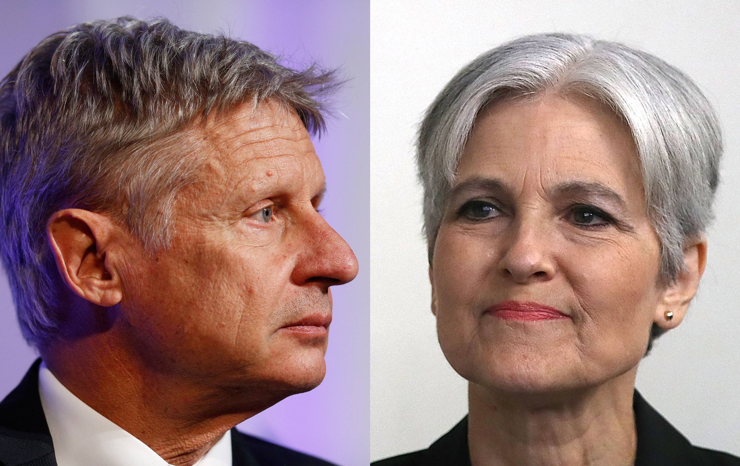 Gary Johnson, left, during a campaign event at Purdue University in West Lafayette, Ind., on Sept. 13, 2016; Jill Stein, right, prior to a press conference at the National Press Club in Washington, D.C., on Aug. 23, 2016 (Luke Sharrett—Bloomberg/Getty Images;Win McNamee—Getty Images)