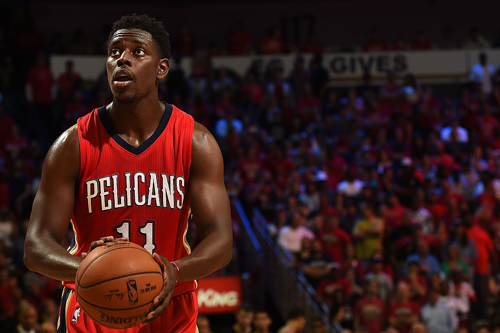 Jrue Holiday of the New Orleans Pelicans shoots a free throw during a game against the San Antonio Spurs at the Smoothie King Center on April 15, 2015 in New Orleans, Louisiana. (Stacy Revere&mdash;Getty Images)