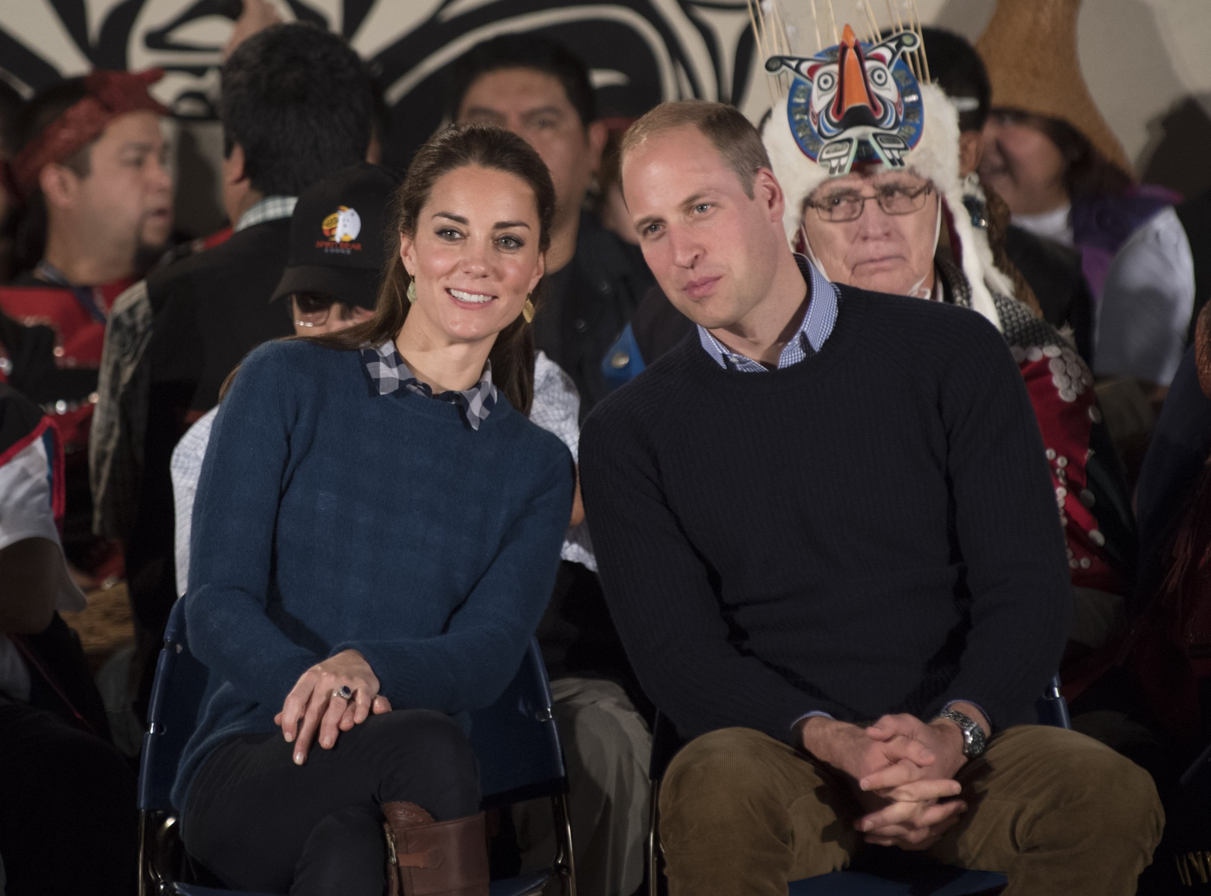 Catherine, Duchess of Cambridge and Prince William, Duke of Cambridge attend an official welcome performance during their visit to first nations Community members on September 25, 2016 in Bella Bella, Canada.