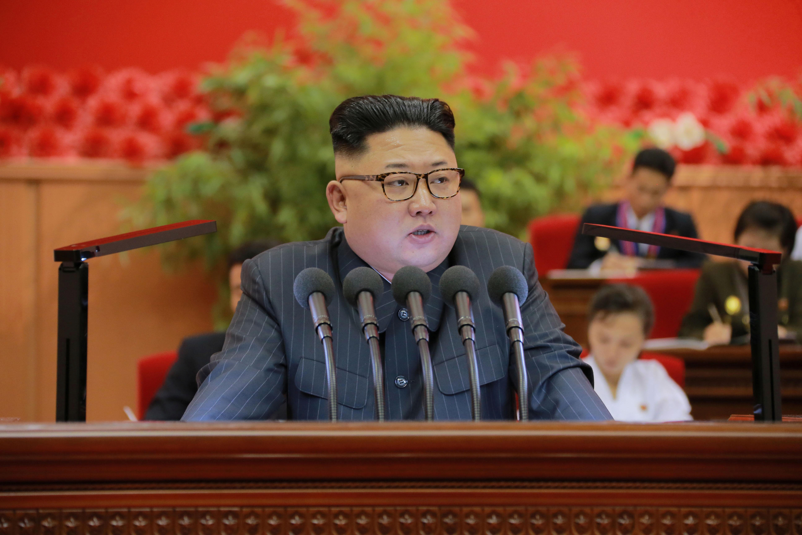 North Korean leader Kim Jong Un gives a speech at the 9th Congress of the Kim Il Sung Socialist Youth League in this undated photo released by North Korea's Korean Central News Agency (KCNA) in Pyongyang