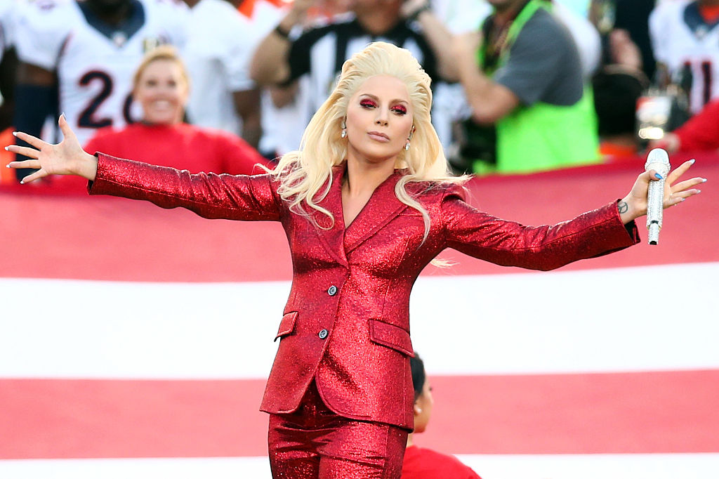 Lady Gaga sings the National Anthem at Super Bowl 50 at Levi's Stadium on Feb. 7, 2016 in Santa Clara, California. (Christopher Polk&mdash;Getty Images)