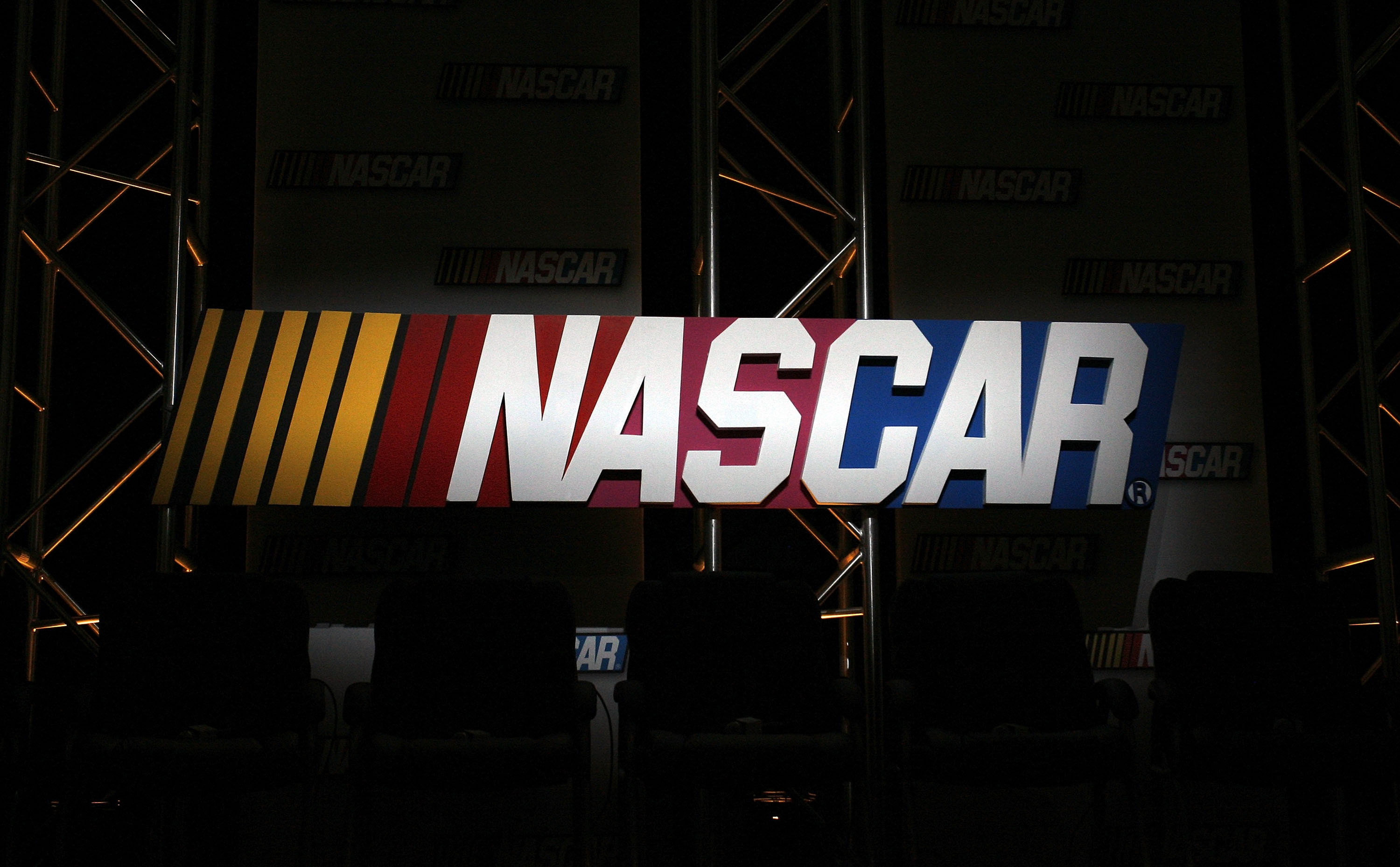 A general view of the NASCAR logo displayed during the NASCAR Sprint Media Tour hosted by Lowe's Motor Speedway at the NASCAR Research and Development Center January 22, 2009 in Concord, North Carolina. (Jason Smith&mdash;NASCAR/Getty Images)