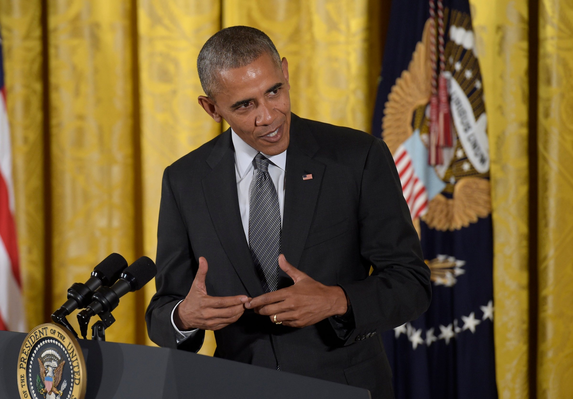 President Barack Obama speaks in the East Room of the White House in Washington, Sept. 22, 2016.