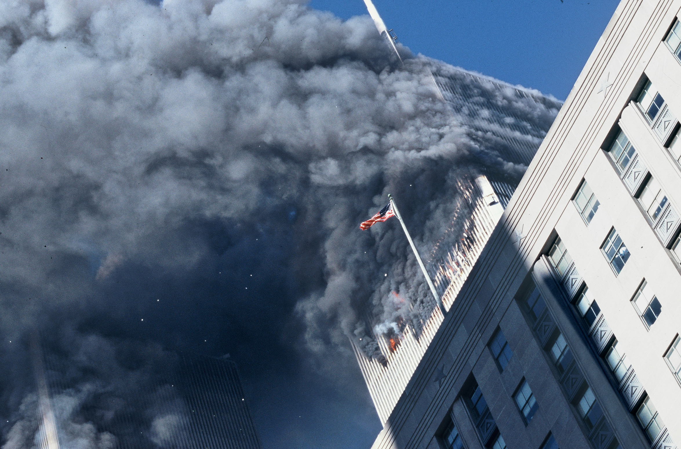 Smoke after a plane crashed into the South Tower of the World Trade Center, on Sept. 11, 2001.