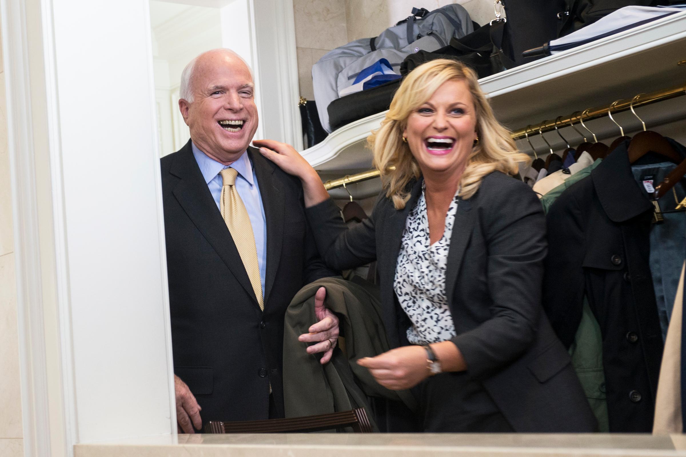 John McCain and Amy Poehler on Parks and Recreation, 2012.
