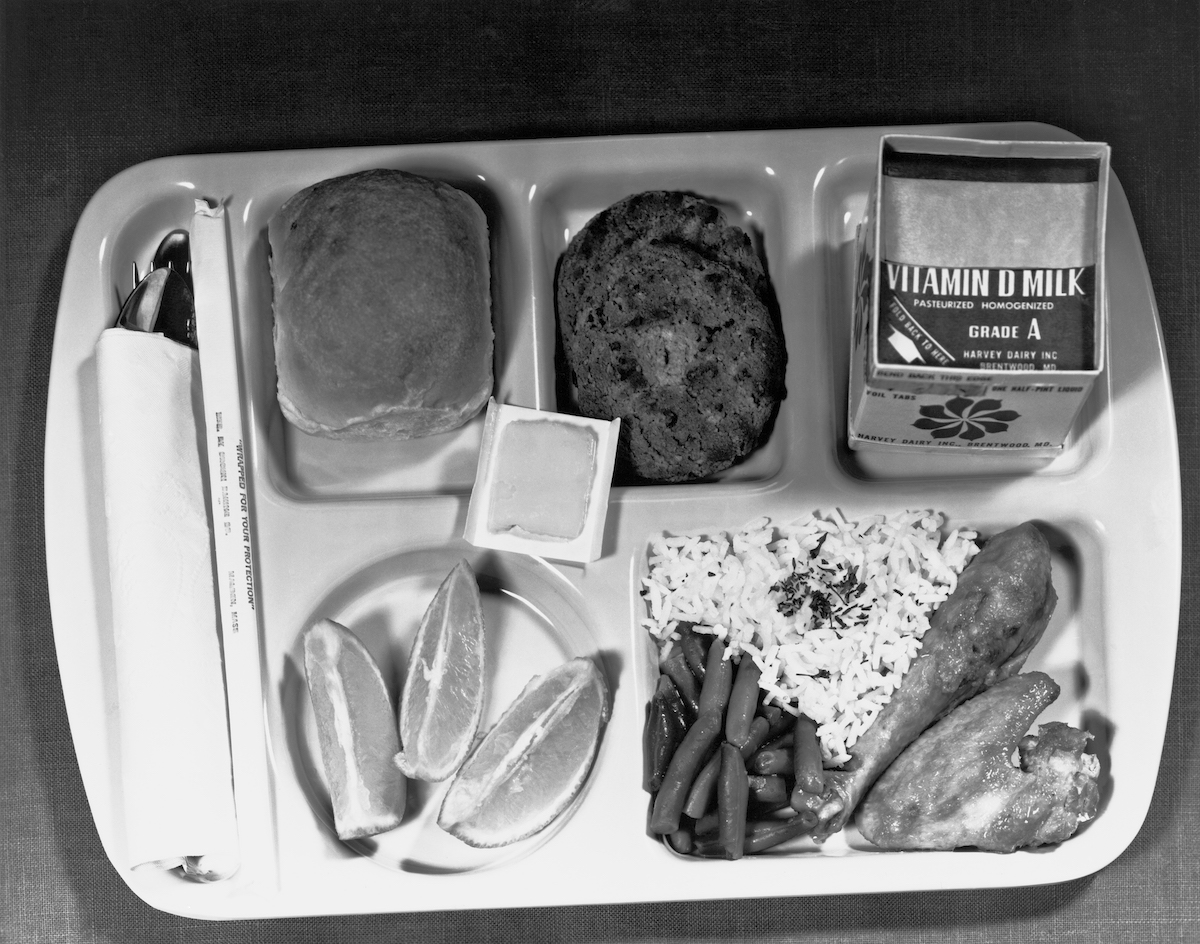 A school lunch as specified by the Dept. of Agriculture, Washington, D.C.,  June 1, 1966. (Underwood Archives / Getty Images)