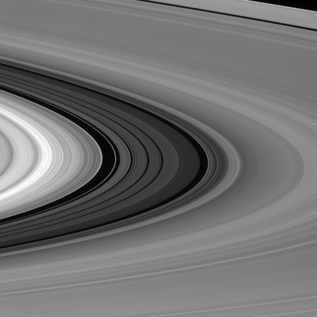 The 2,980-mile-wide (4,800-kilometer-wide) Cassini Division in Saturn's rings is thought to be caused by the moon Mimas. This view looks toward the sunlit side of the rings from about 4 degrees above the ring plane. The image was taken in visible light with the Cassini spacecraft narrow-angle camera on Jan. 28, 2016.