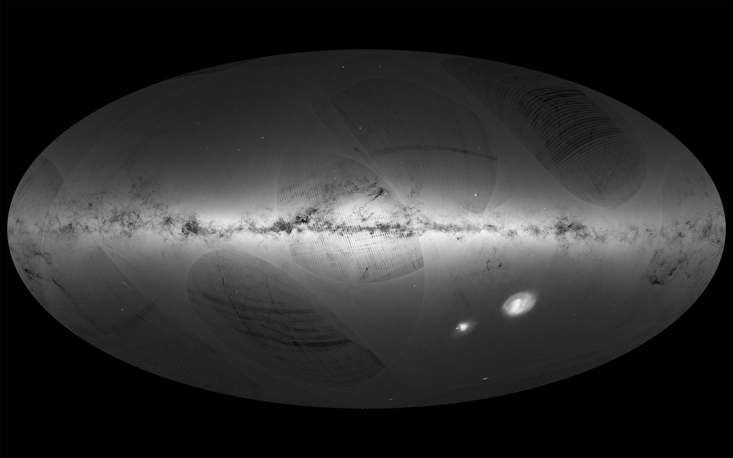 An all-sky view of stars in our Galaxy – the Milky Way – and neighboring galaxies, based on the first year of observations from ESA’s Gaia satellite, from July 2014 to Sept. 2015. Released Sept. 14, 2016.