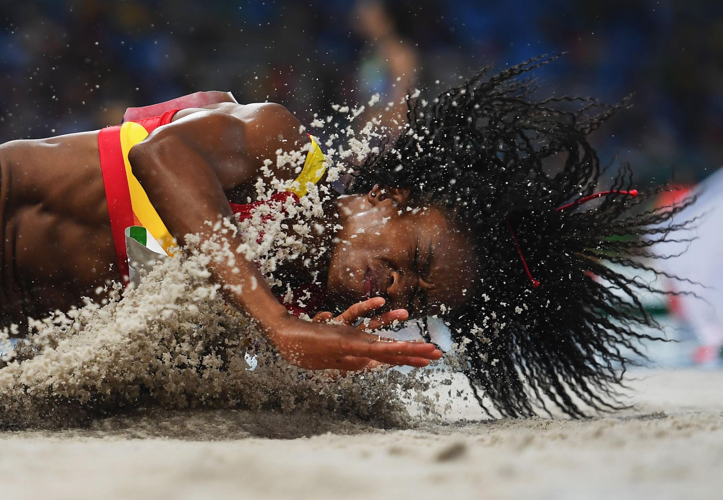 Juliet Itoya of Spain competes during the Women's Long Jump Qualifying Round on Day 11 of the Rio 2016 Olympic Games at the Olympic Stadium in Rio de Janeiro, Brazil, on Aug. 16, 2016.