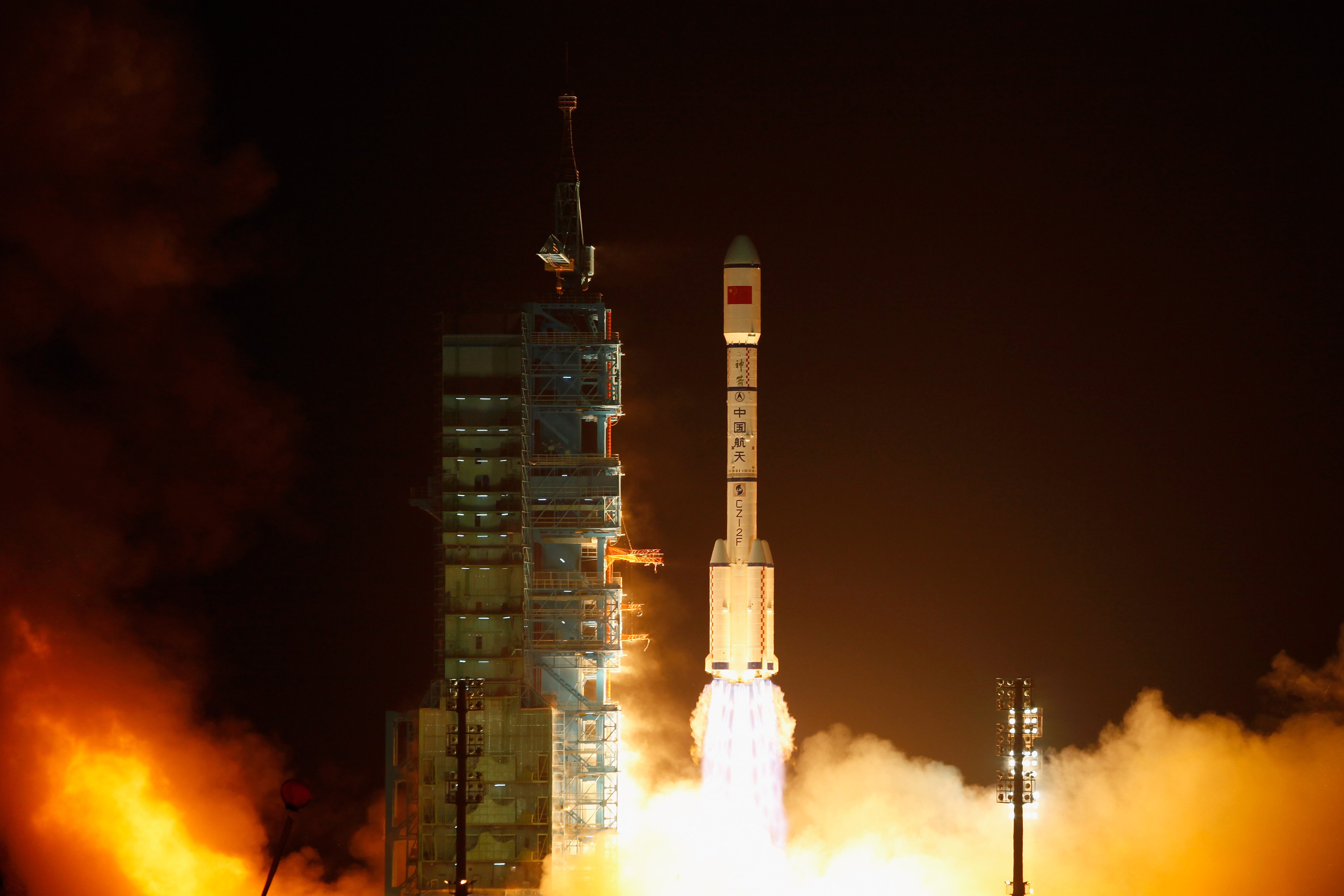 What goes up: Tiangong-1's launch in 2011 (Lintao Zhang; Getty Images)