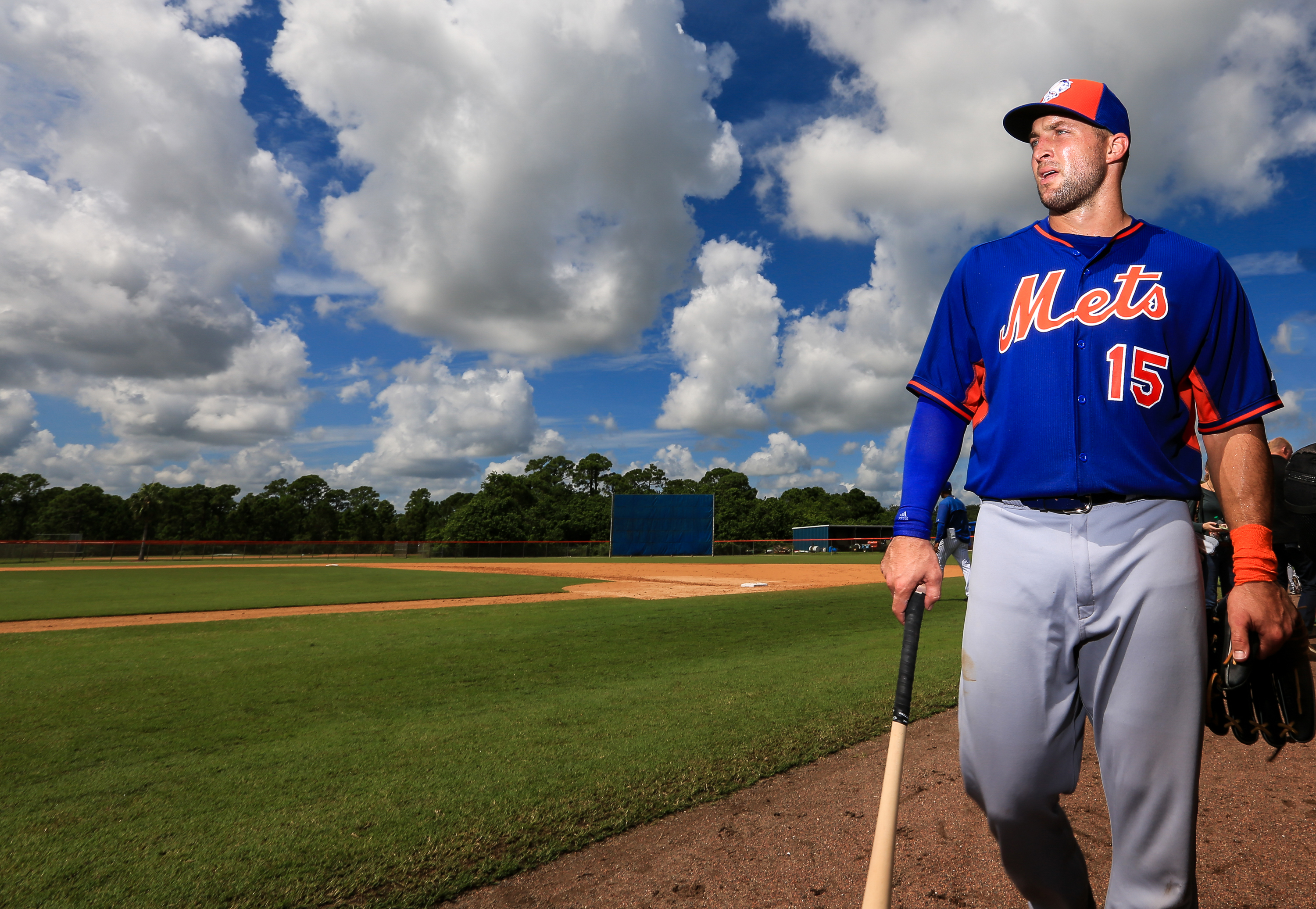 Tim Tebow of the New York Mets works out at an instructional league day at Tradition Field on Sept. 20, in Port St. Lucie, Florida. (Rob Foldy—Getty Images)