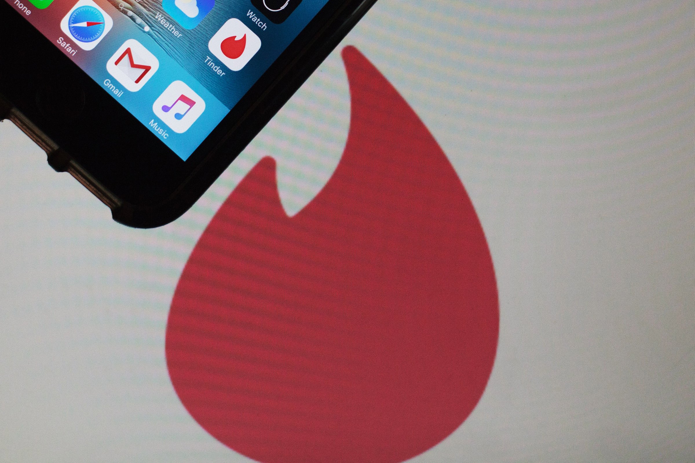 The Tinder Inc. application icon is displayed on a smartphone in New Delhi, India, on July 29, 2016.