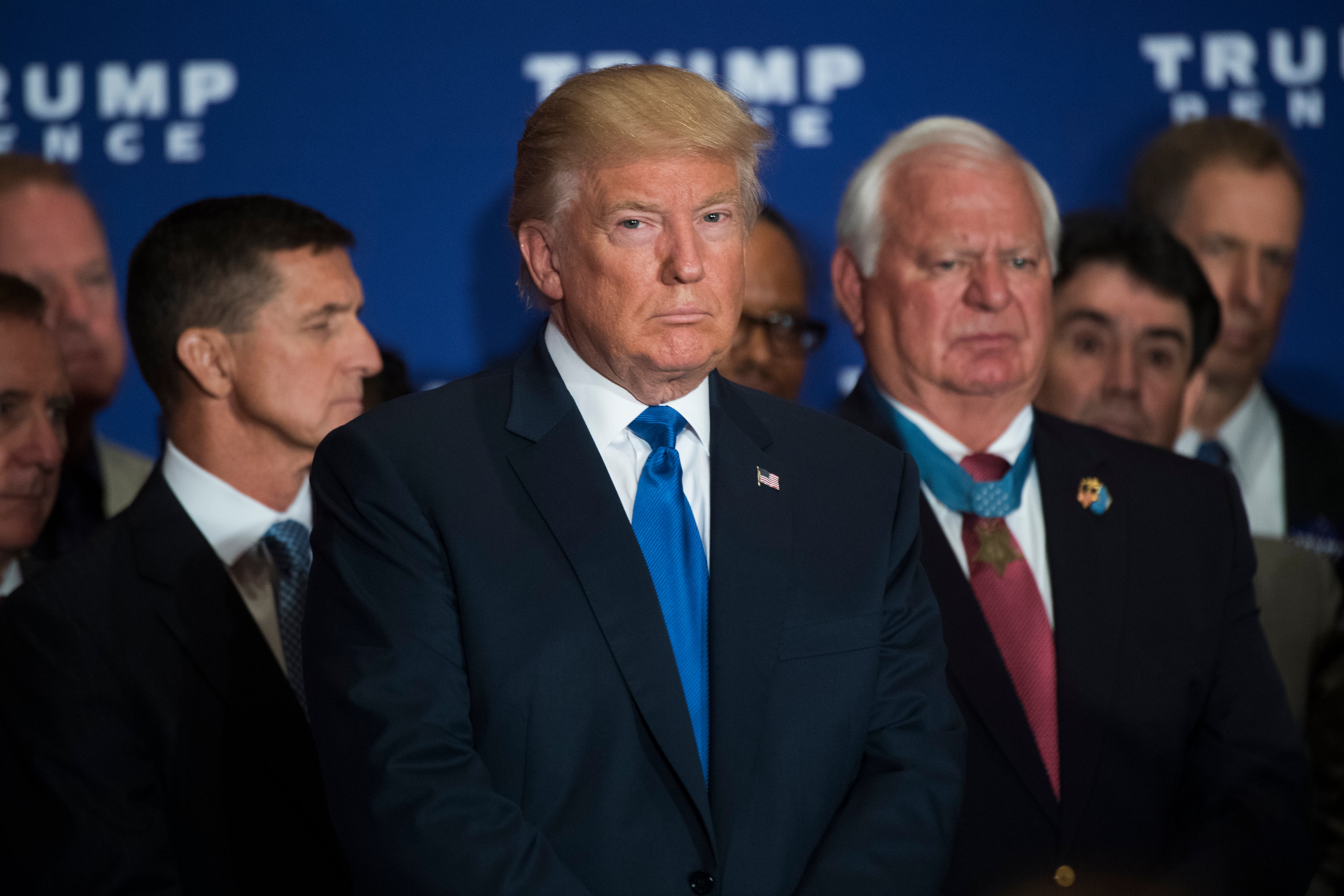 Republican presidential candidate Donald Trump attends a campaign event with veterans at the Trump International Hotel on Pennsylvania Ave., NW, on Sept. 16, 2016. (Tom Williams—CQ-Roll Call,Inc./Getty Images)