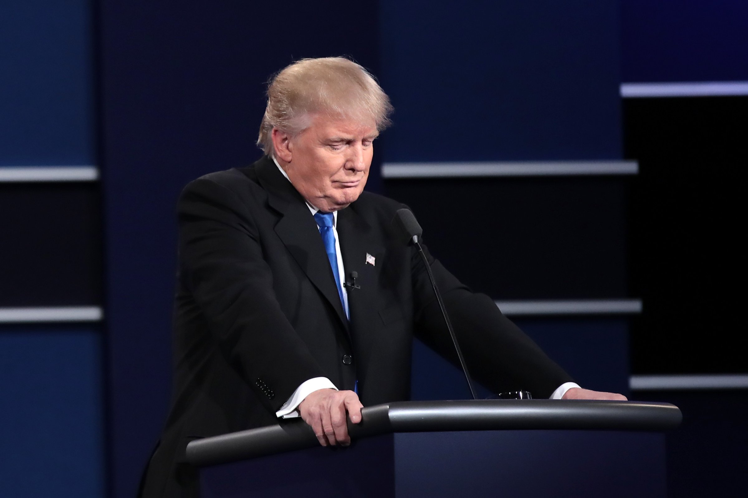 Republican presidential nominee Donald Trump pauses during the Presidential Debate at Hofstra University in Hempstead, N.Y., on Sept. 26, 2016.