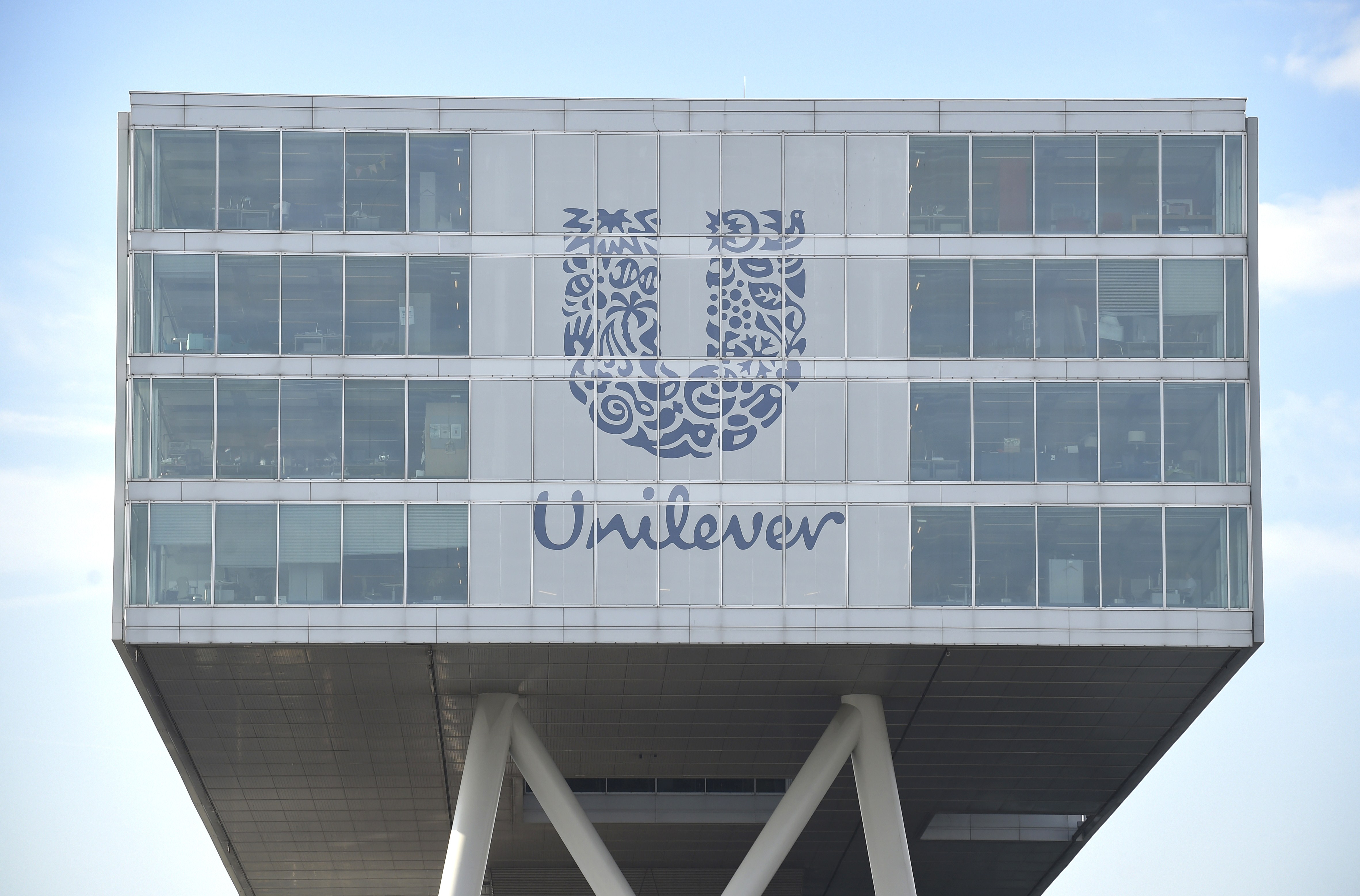 A picture taken on June 5, 2015 shows the logo of Unilever at the headquarters in Rotterdam. (JOHN THYS—AFP/Getty Images)