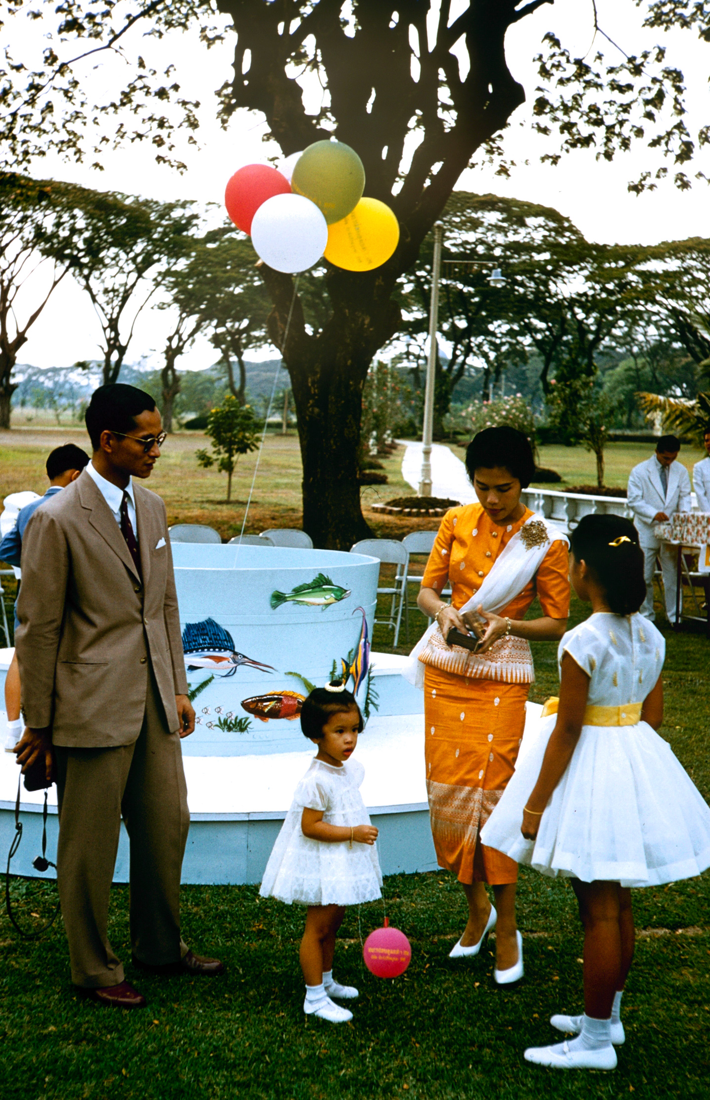 Thailand's King Bhumibol Adulyadej and family at a birthday party, 1960.
