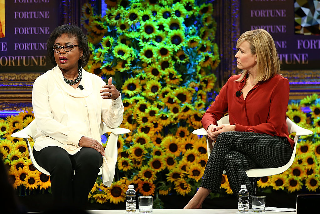 DANA POINT, CA - OCTOBER 19:  Anita Hill and Chelsea Handler speak onstage at the Fortune Most Powerful Women Summit 2016 at Ritz-Carlton Laguna Niguel on October 19, 2016 in Dana Point, California.  (Photo by Joe Scarnici/Getty Images for Fortune) (Joe Scarnici/Getty Images)