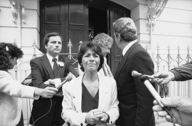 Rep. Barbara Boxer of Calif., addresses a news conference outside the office of the Soviet Union’s Deputy Consul in San Francisco Tuesday, July 17, 1984.