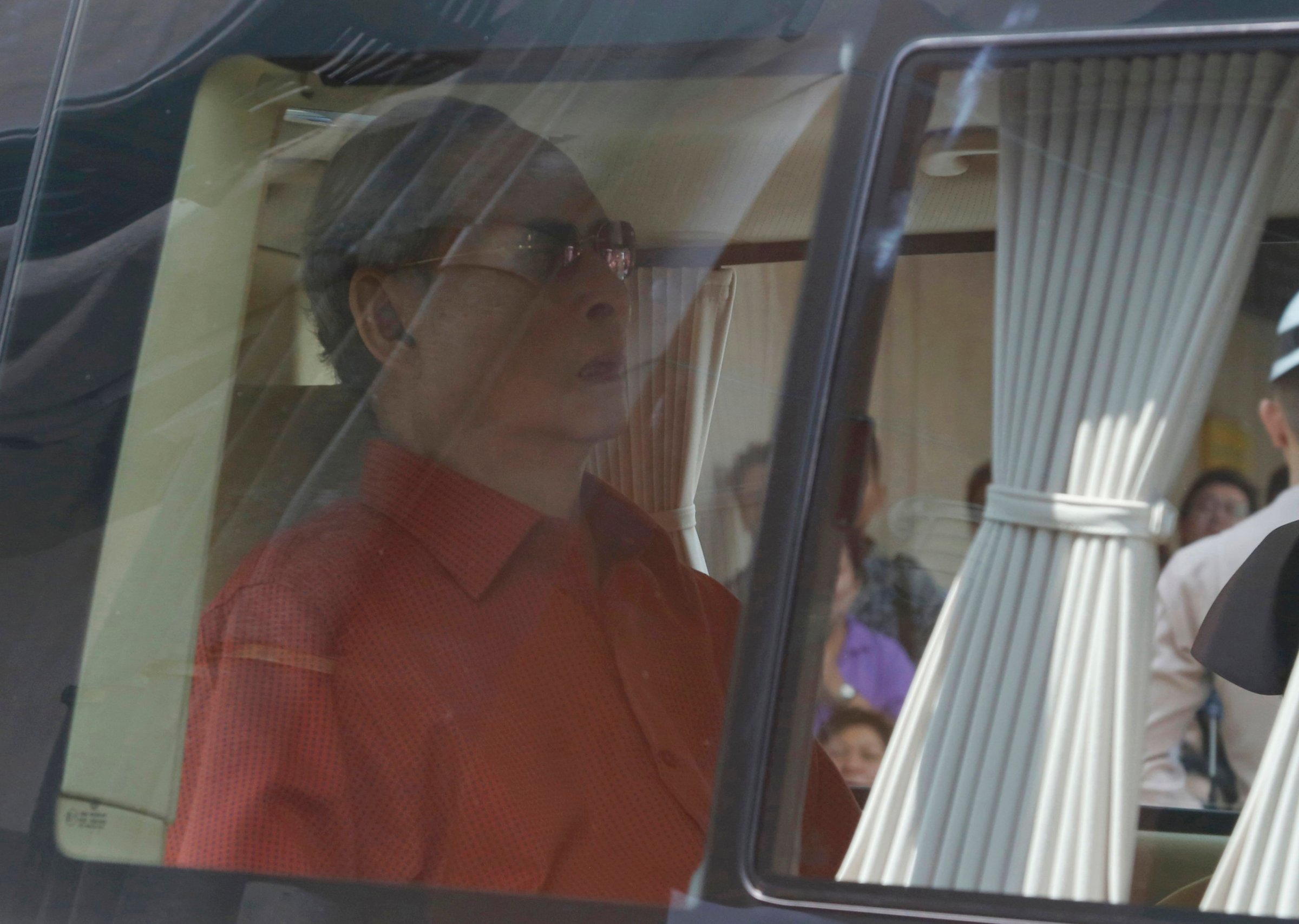 Thai King Bhumibol Adulyadej leaves Siriraj Hospital in Bangkok, on May 10, 2015 to return to his seaside palace after being hospitalized since Oct. 2014 when he had his gallbladder removed.