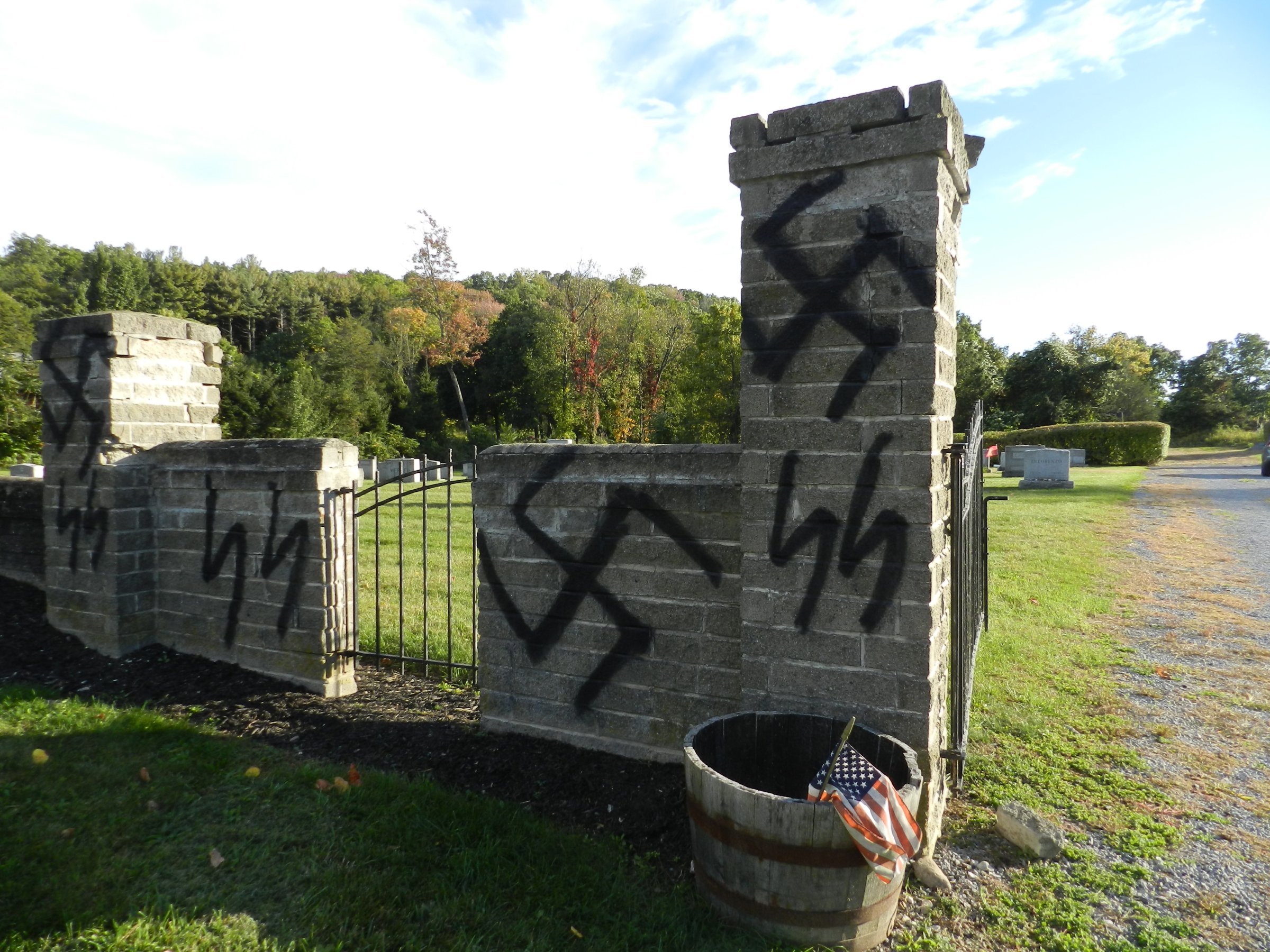 Temple Beth Shalom's cemetery in the Town of Warwick was found desecrated with anti-Semitic graffiti on Oct. 9, 2016.