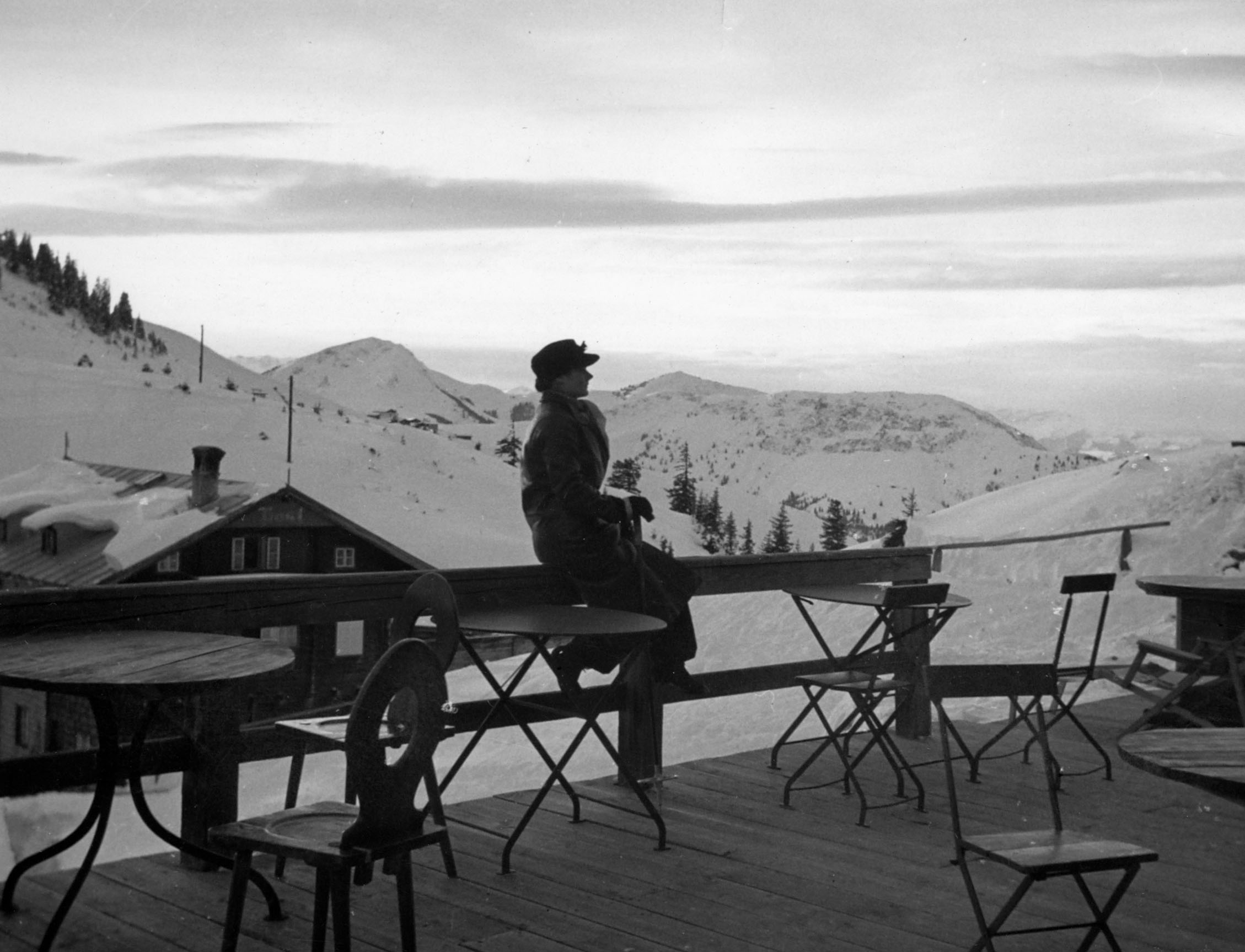 Clare gazes into the distance in Kitzbuehel, Austria, on New Year's Jan. 1939.