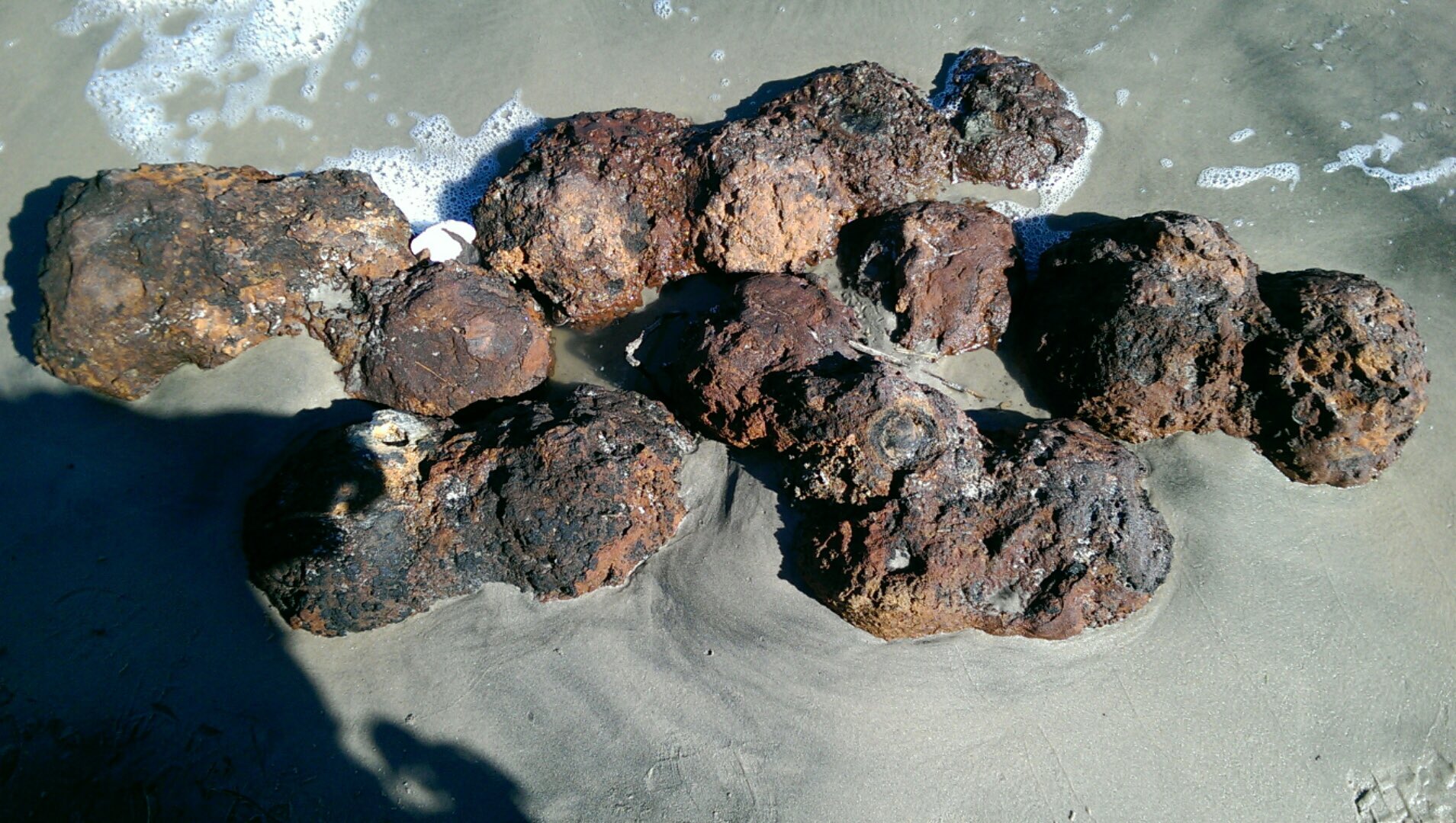 Civil War-era canon balls are uncovered after Hurricane Matthew in in South Carolina, Folly Beach, on Oct. 9, 2016 (Charleston County Sheriff's Office)