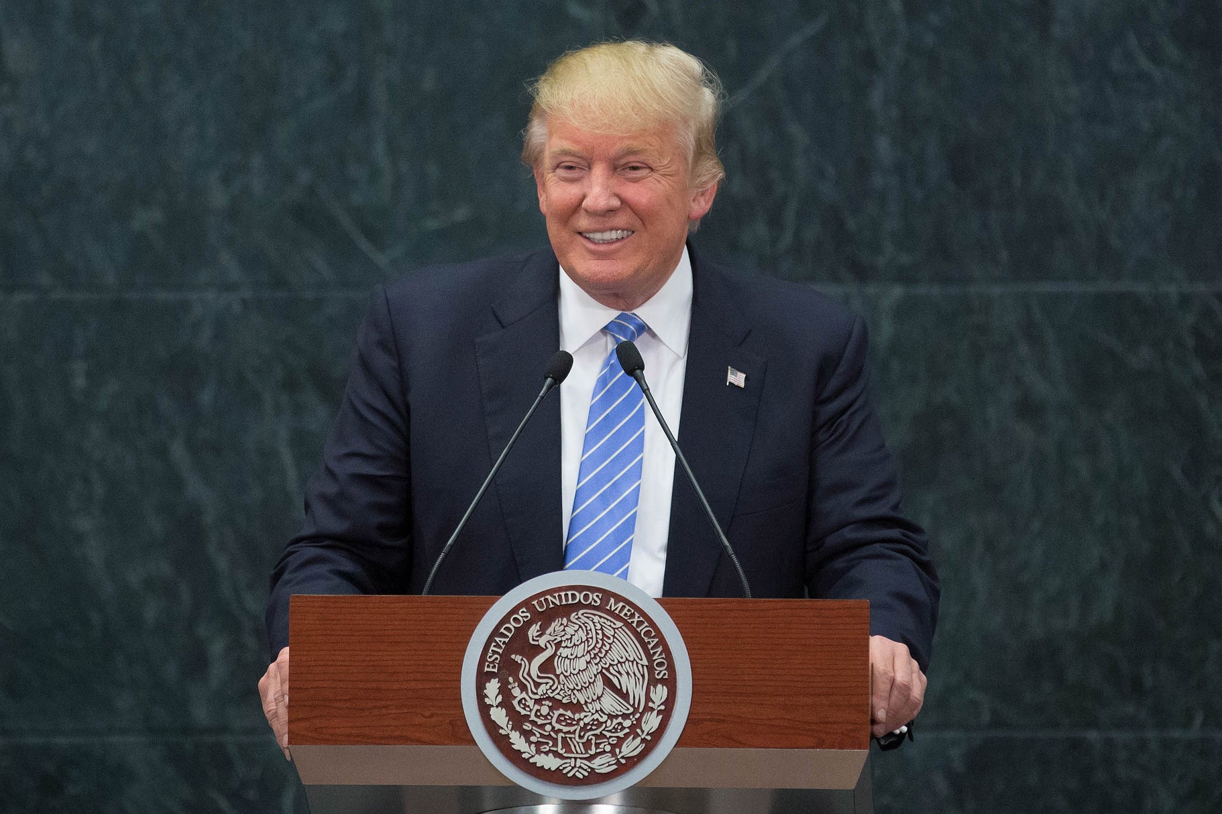 US Republican presidential candidate, Donald Trump speaks during a press conference with President of Mexico Enrique Pena Nieto (not seen) at Los Pinos presidential residence, in Mexico City, Mexico on August 31, 2016.