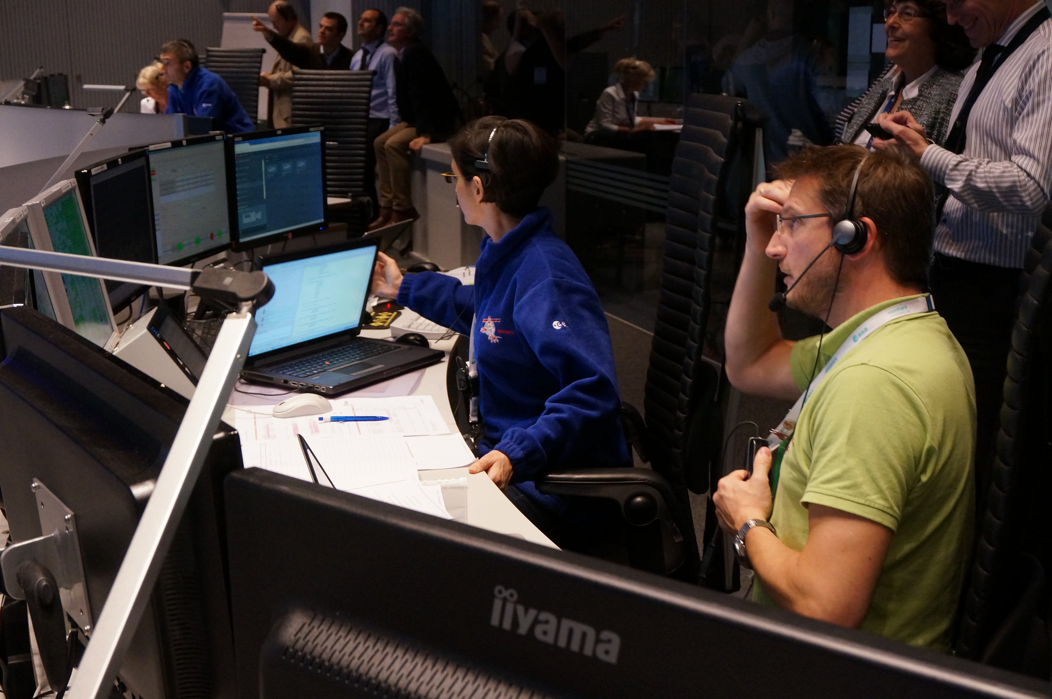Heartache: ExoMars controllers listen for signals after the lander separates from the orbiter (ESA/P. Shlyaev)