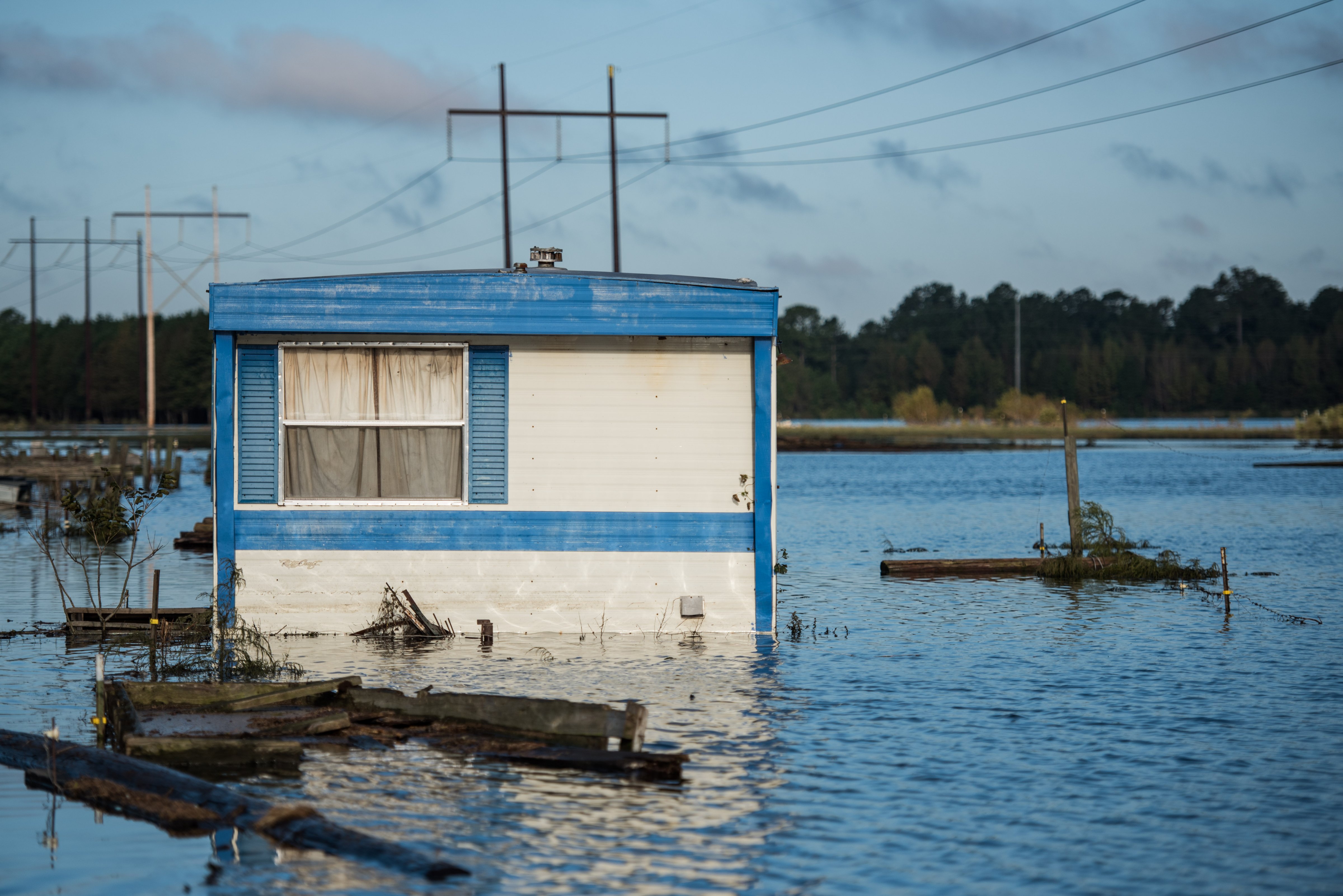 A residence is inundated by floodwaters on Oct. 12, near Lumberton, North Carolina. (Sean Rayford—Getty Images)