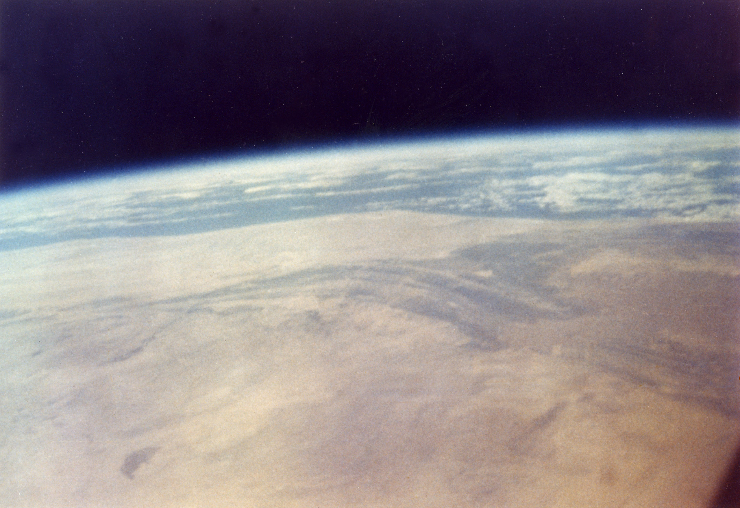 Color photograph of North Africa from space, taken by John Glenn in the Friendship 7 spacecraft during NASA's Project Mercury MA-6 mission, Feb. 20, 1962
