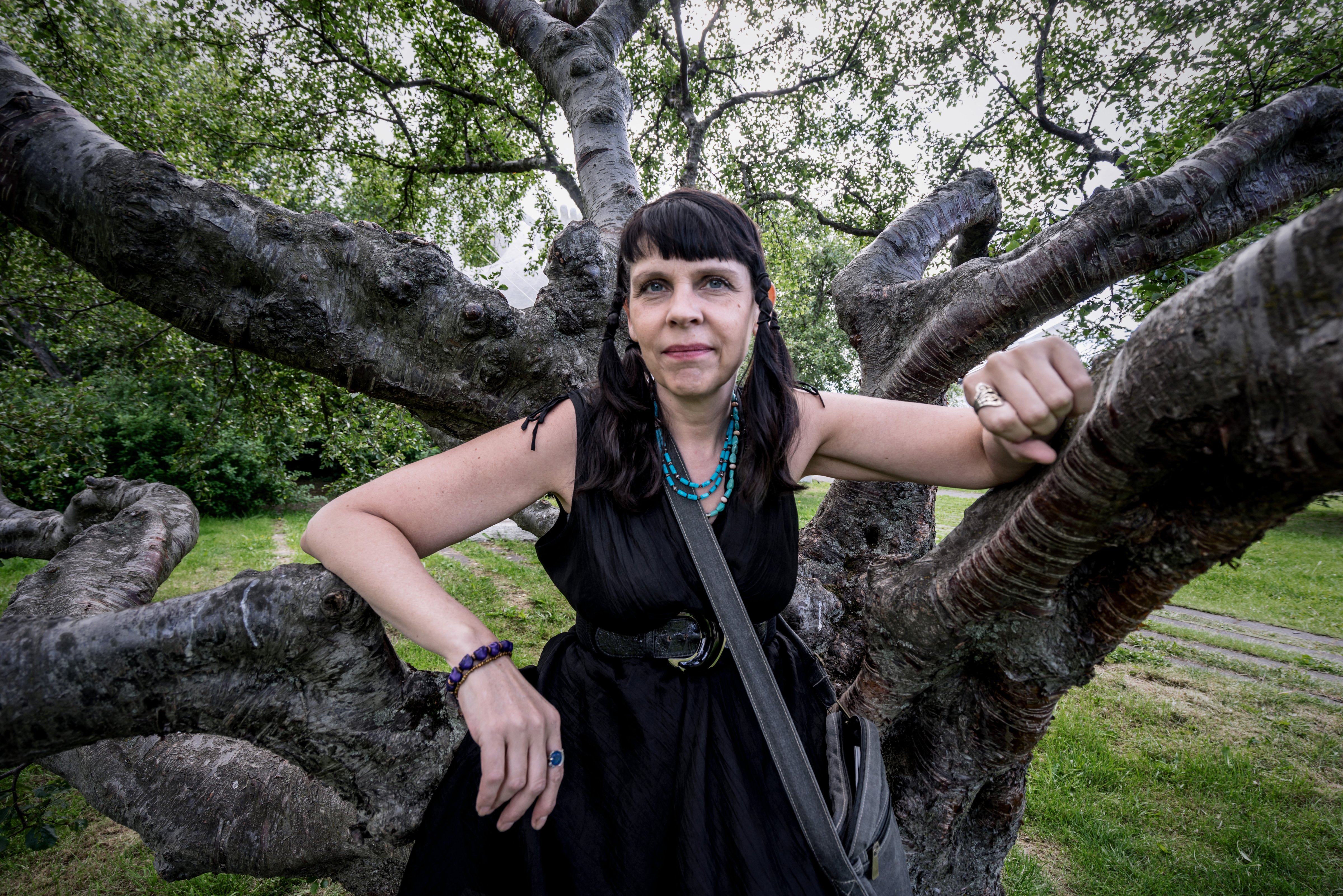 Birgitta Jonsdottir, activist member of the Icelandic parliament representing the Pirate Party, stands in front of a sculpture at an Icelandic sculpture park on July 9, 2015 (Giles Clarke—Getty Images)