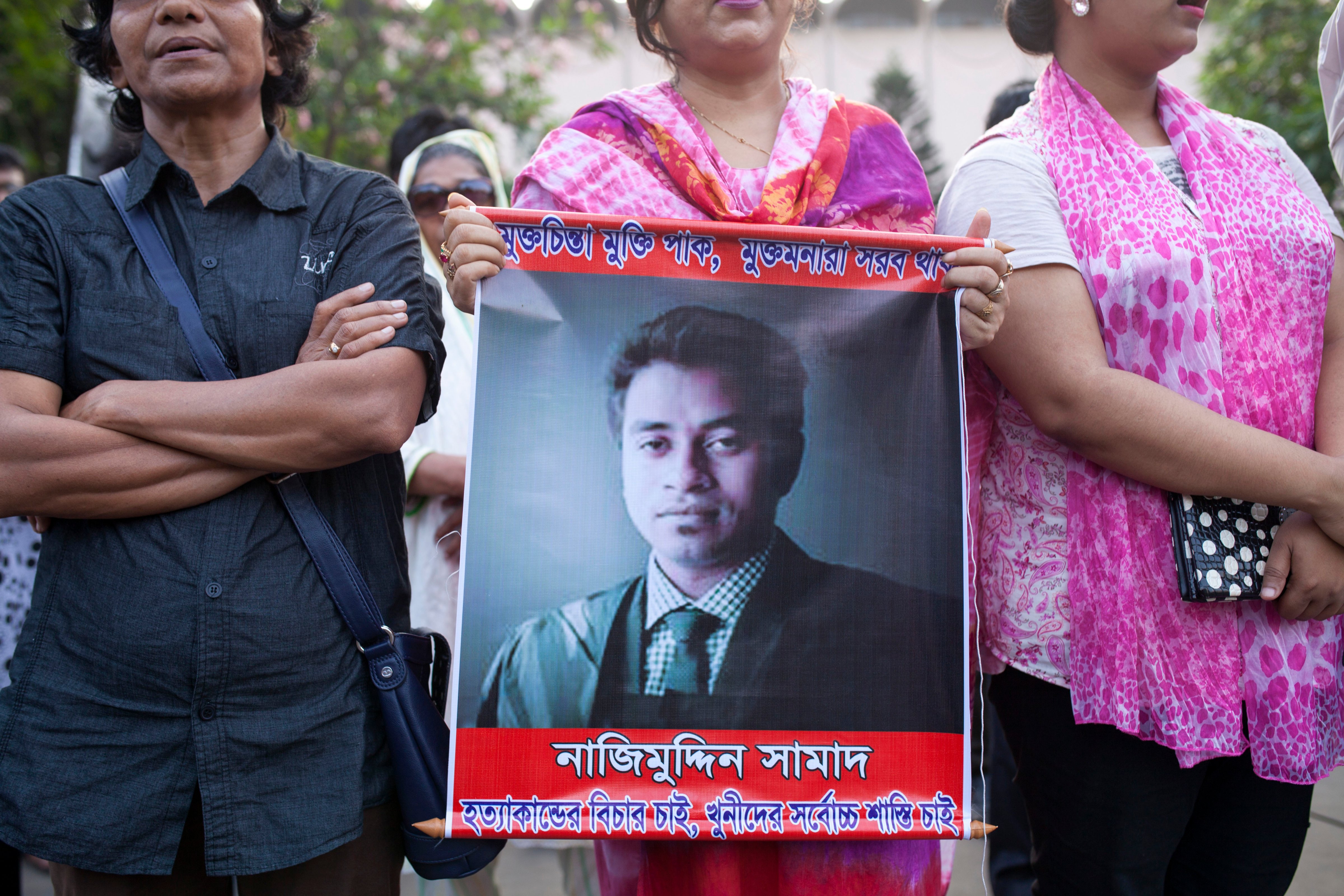 Activists protest at a rally over the murder of activist Nazimuddin Samad on April 7, 2016, in Dhaka, Bangladesh (Zakir Hossain Chowdhury—Barcroft Media/Getty Images)